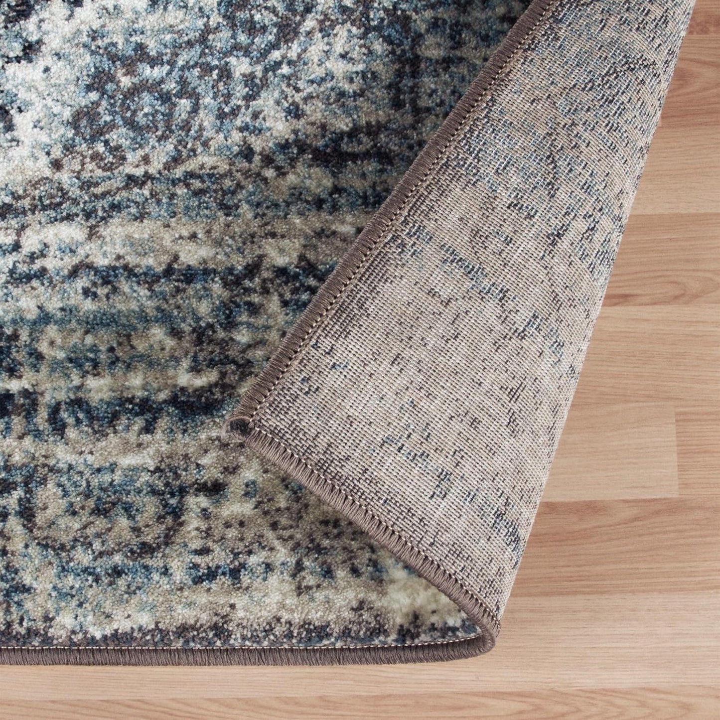 Superior Salford 3 Piece Indoor Area Rug Set, Jute Backing, Abstract Medallion Decor for Hallway, Office, Kitchen, Bedroom, Living Room Floors, Plush Rugs, 2' x 3', 2' 7" x 8', 8' x 10', Blue/Beige