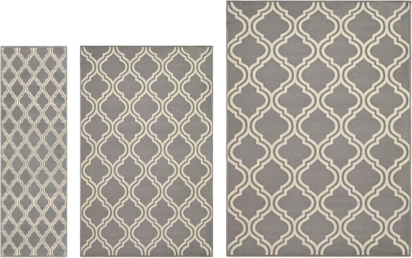 Superior Elegant Double Trellis 3 Piece Indoor Area Rug Set, Jute Backing, Modern Decor for Hallway, Entry, Office, Kitchen, Bedroom, Living Room Floors, Plush Rugs, 3' x 5', 5' x 8', 8' x 10', Grey