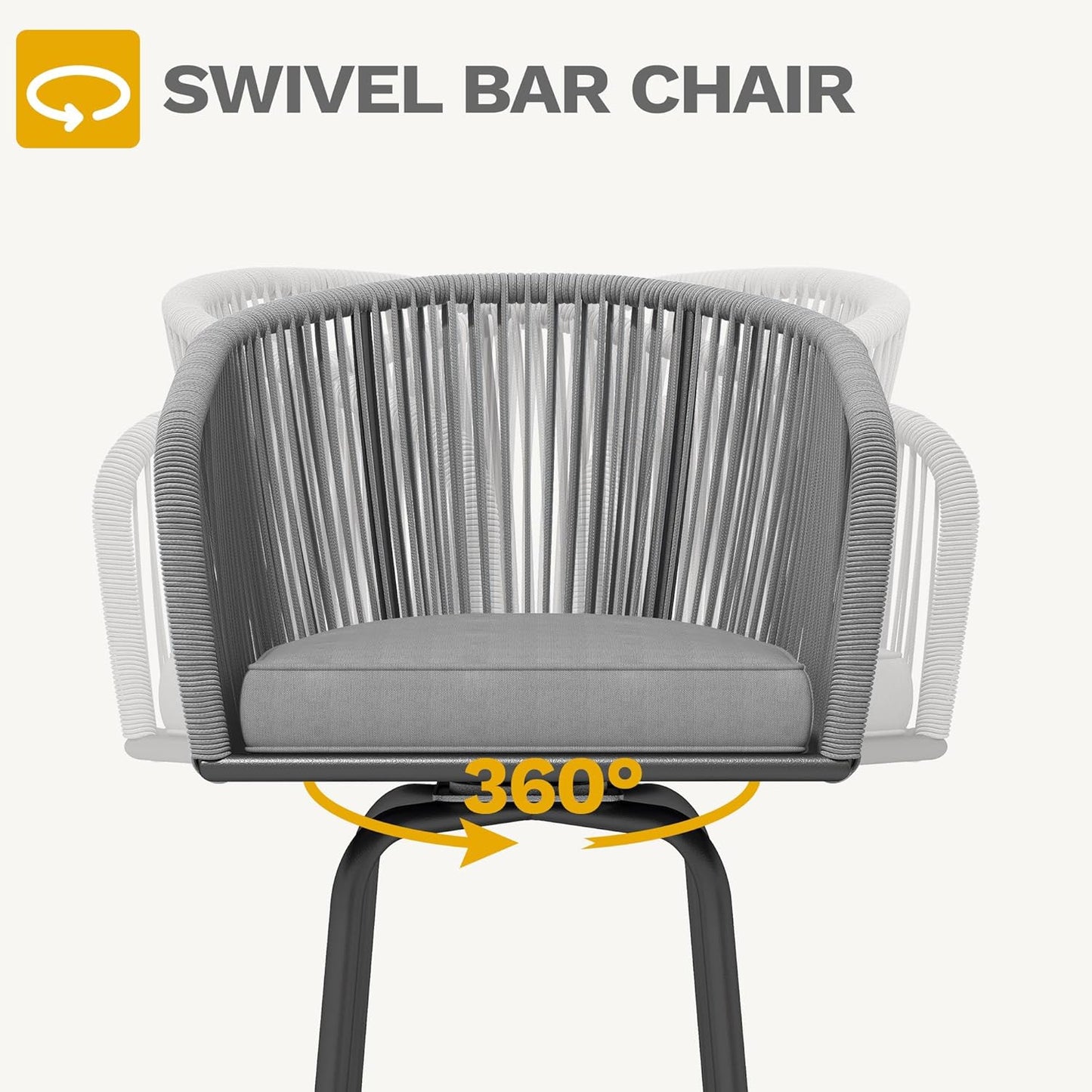 DWVO Outdoor Counter Height Bar Stools Set of 4, Patio Swivel Bar Chairs with Soft Cushions, 360° Rotation, Bar Height Rattan Chairs for Backyard, Poolside, Garden, Gray