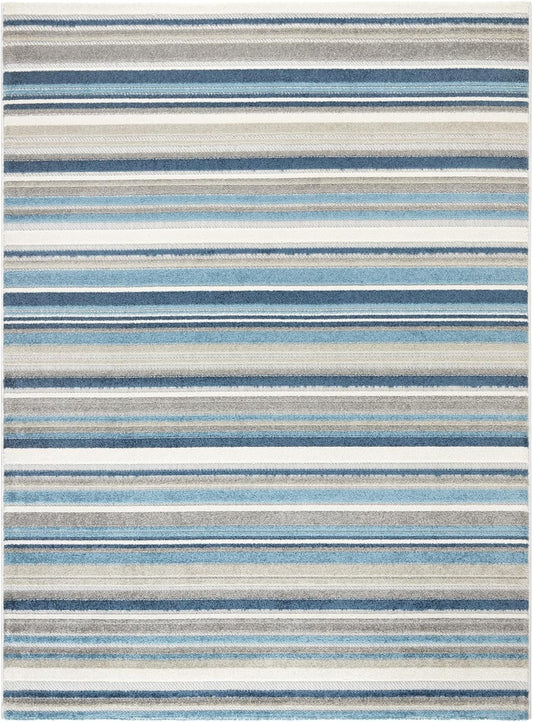 TOWN & COUNTRY EVERYDAY Rio Multicolor Stripe Indoor Outdoor Area Rug, UV Fade Resistant, High-Low Pile, Blue/Multi, 3'11"x5'2"