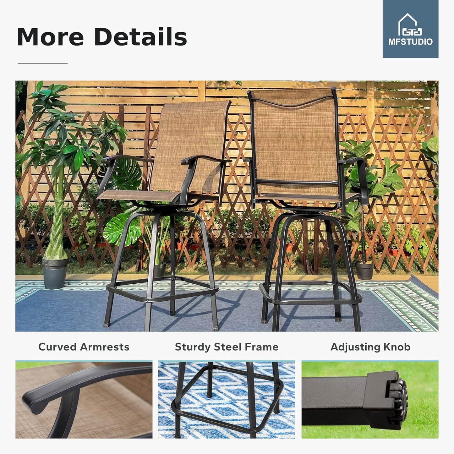 MFSTUDIO Outdoor Bar Stools Set of 4, Patio Bar Height Sling Chairs, Steel Frame All-Weather Resistant,Breathable Textilene Fabric