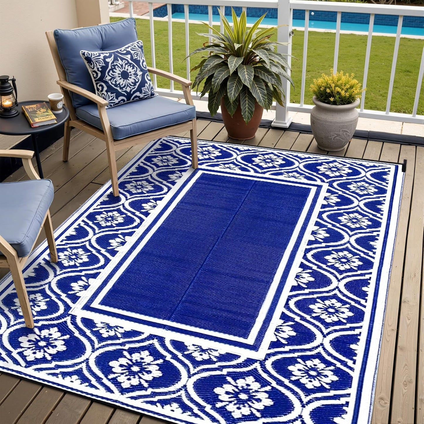 Outdoor Waterproof Rug 6'x9' Plastic Straw Rugs Washable Reversible Floor Mat Rainbow Stripe Carpet for Camping RV Deck Entryance Porch Picnic Balcony Beach Backyard