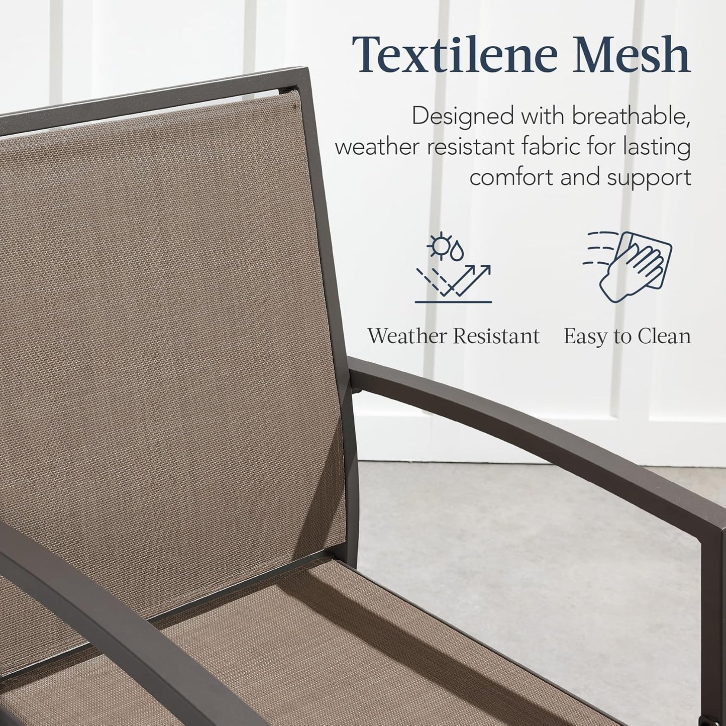 Best Choice Products Outdoor Bar Stools Set of 2, Bar Height, Patio Furniture, All Weather Mesh Design w/Armrest - Brown/Brown