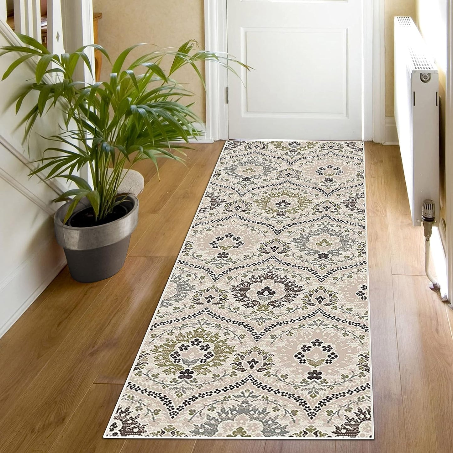 Superior Augusta 3 Piece Indoor Area Rug Set, Jute Backing, Floral Damask Decor for Hallway, Entry, Office, Kitchen, Bedroom, Living Room Floors, Plush Rugs, 2' 7" x 8', 2' x 3', 5' x 8', Beige