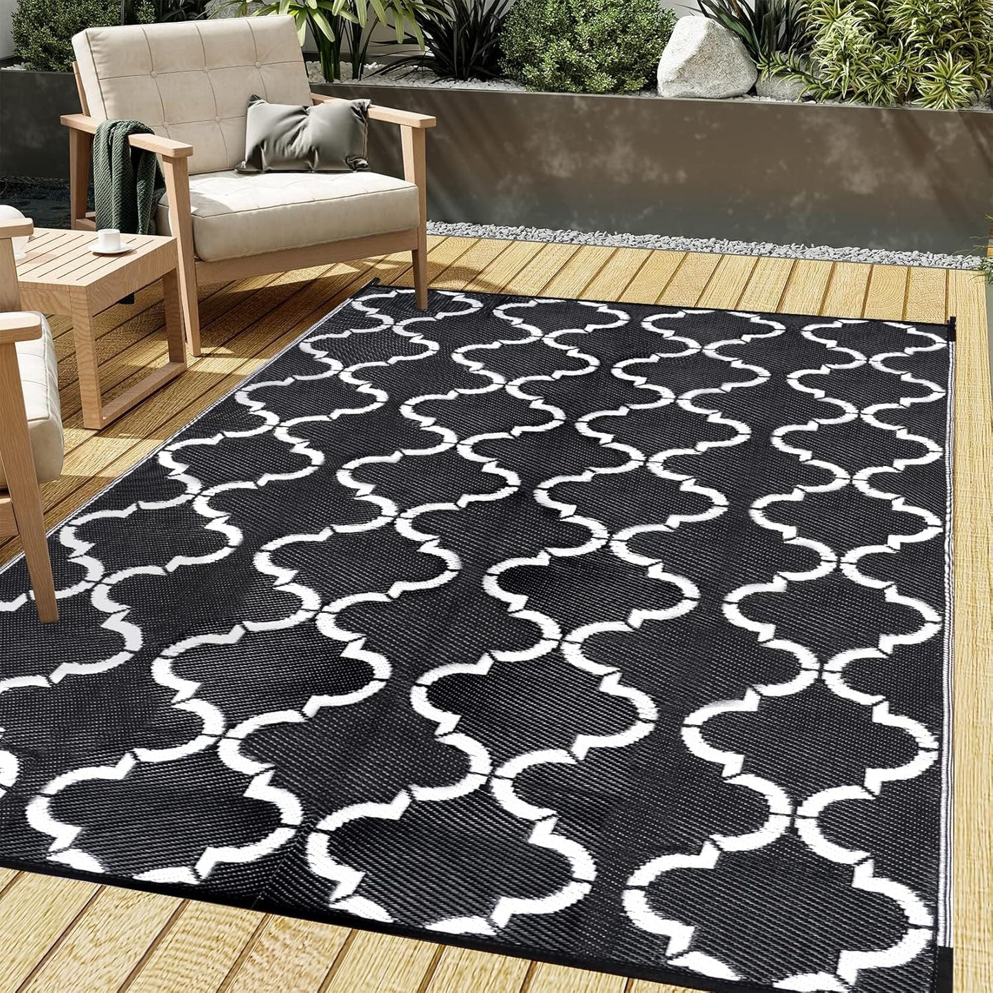 Outdoor Waterproof Rug 6'x9' Plastic Straw Rugs Washable Reversible Floor Mat Rainbow Stripe Carpet for Camping RV Deck Entryance Porch Picnic Balcony Beach Backyard