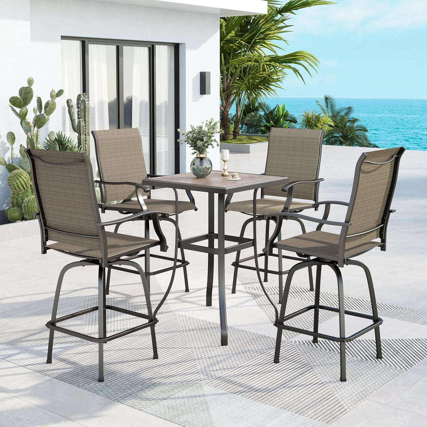 MFSTUDIO Outdoor Bar Stools Set of 4, Patio Bar Height Sling Chairs, Steel Frame All-Weather Resistant,Breathable Textilene Fabric