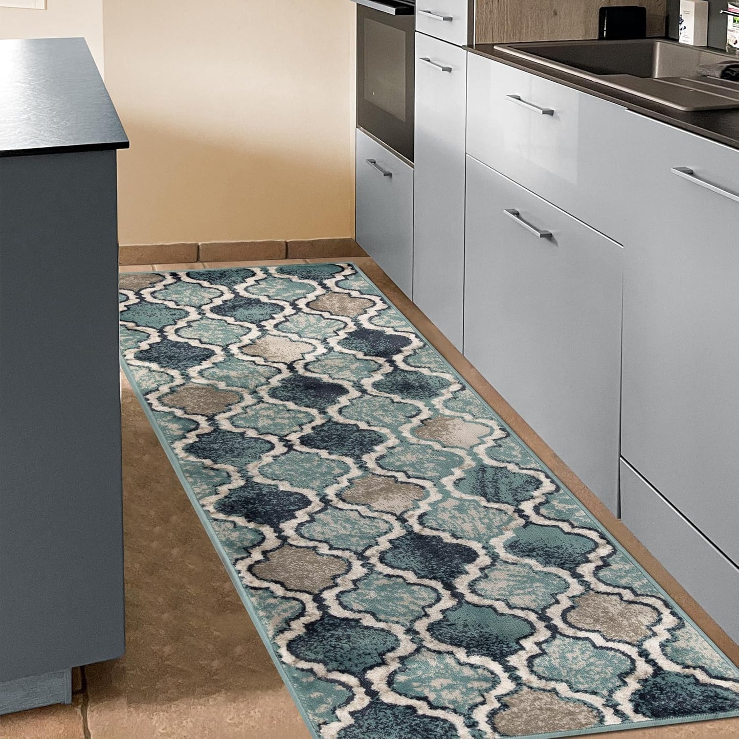 Superior Viking 3 Piece Indoor Area Rug Set, Jute Backing, Modern Trellis Decor for Hallway, Entry, Office, Kitchen, Bedroom, Living Room Floors, Plush Rugs, 2' 7" x 8', 2' x 3', 4' x 6', Chocolate