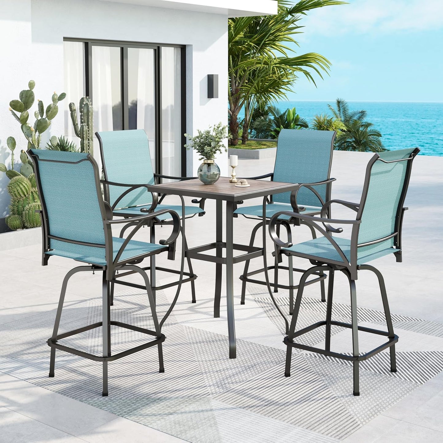 MFSTUDIO Outdoor Bar Stools Set of 4, Patio Bar Height Sling Chairs, Steel Frame All-Weather Resistant,Breathable Textilene Fabric