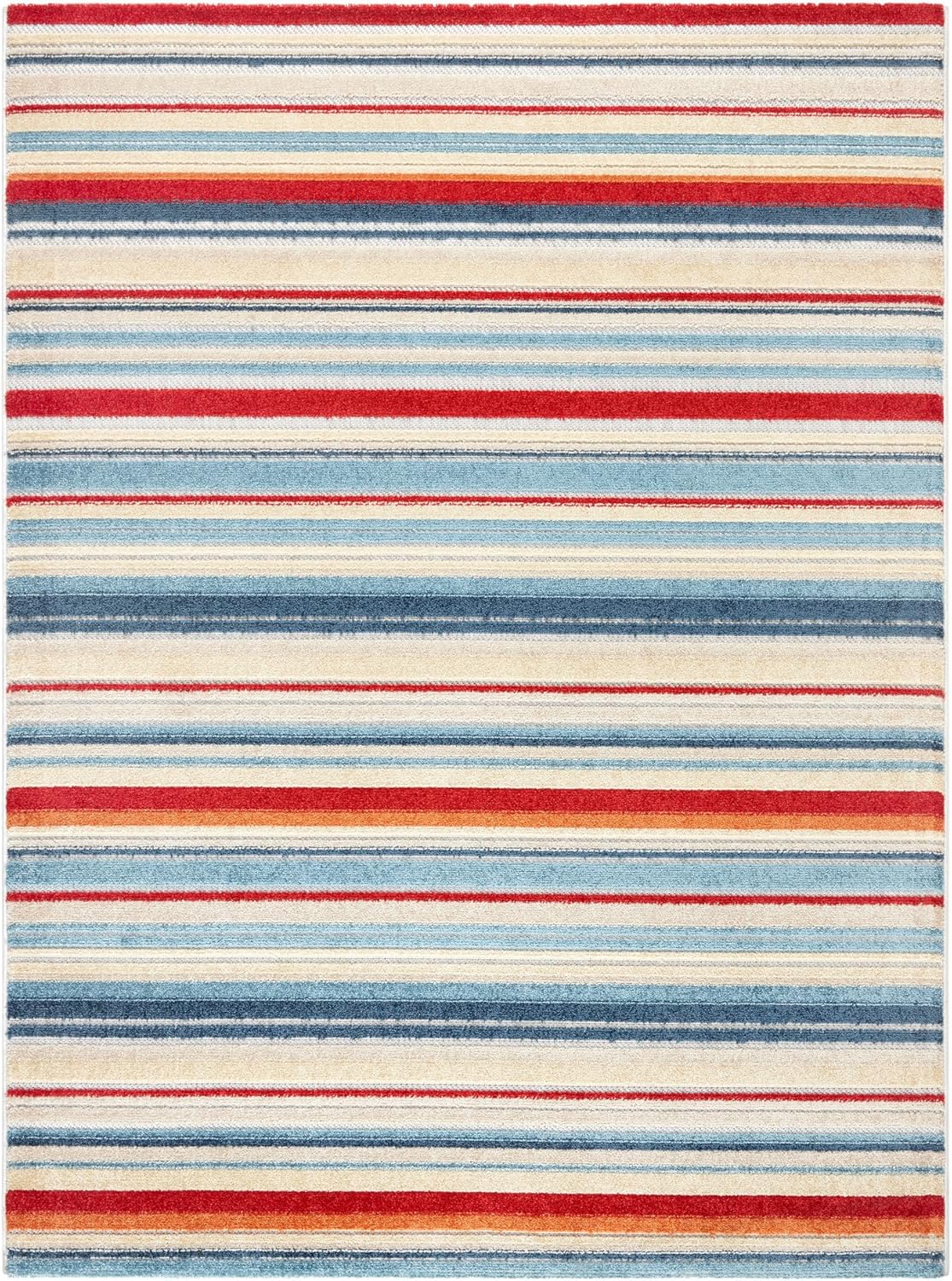 TOWN & COUNTRY EVERYDAY Rio Multicolor Stripe Indoor Outdoor Area Rug, UV Fade Resistant, High-Low Pile, Blue/Multi, 3'11"x5'2"