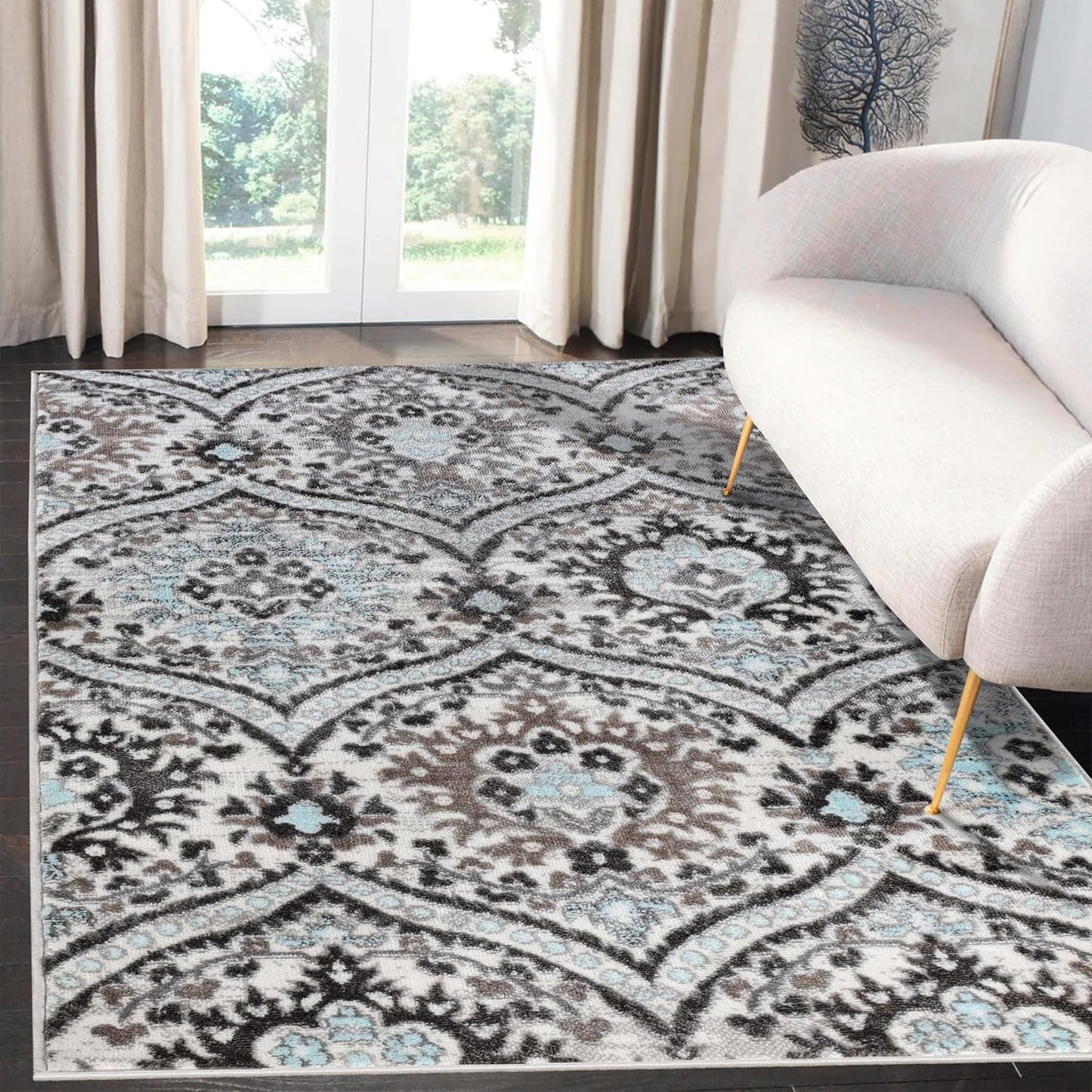 Superior Augusta 3 Piece Indoor Area Rug Set, Jute Backing, Floral Damask Decor for Hallway, Entry, Office, Kitchen, Bedroom, Living Room Floors, Plush Rugs, 2' 7" x 8', 2' x 3', 5' x 8', Beige