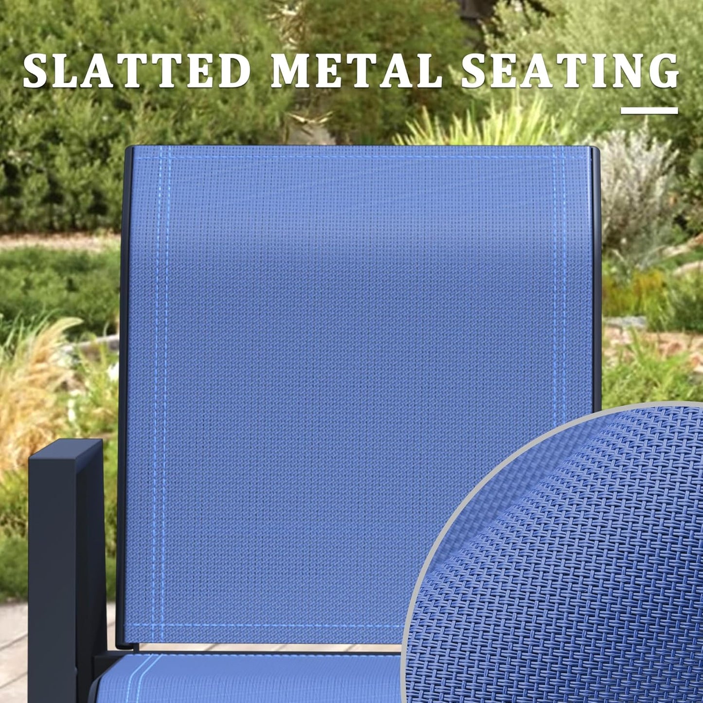 Outdoor Bar Stools Set of 2, 44'' Patio Bar Chairs with Textile High Back, Bar Height Chairs with Straight Armrest and Footrest, Blue