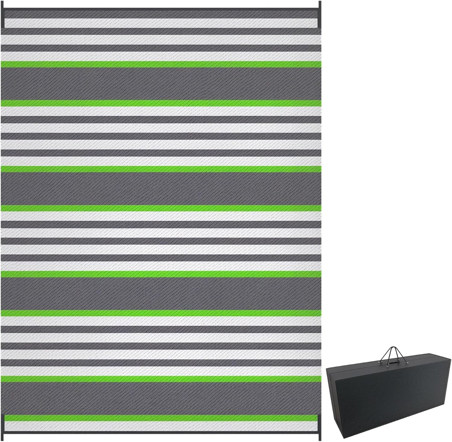 Outsunny Reversible Outdoor Rug, 9' x 12' Waterproof Plastic Straw Floor Mat, Portable RV Camping Carpet, Large Floor Mat for Backyard, Deck, Picnic, Beach, Gray & White Striped