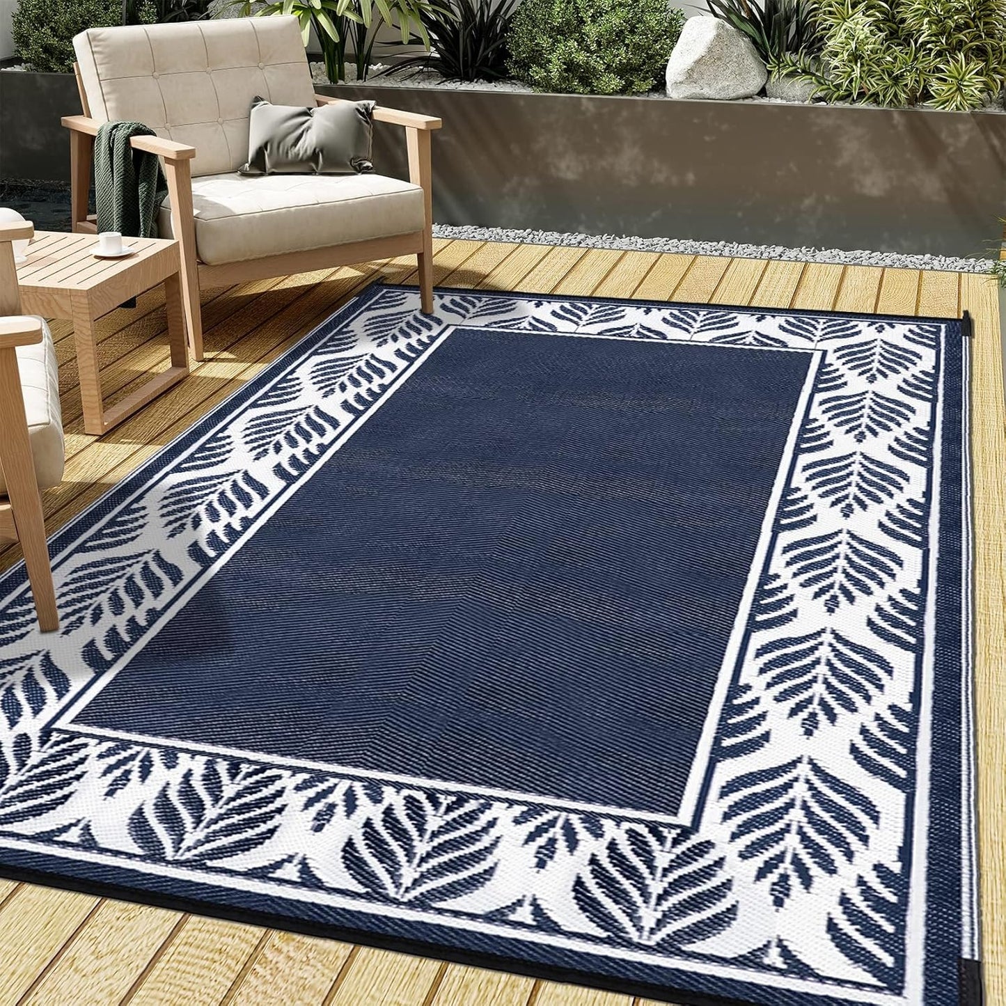 Outdoor Waterproof Rug 6'x9' Plastic Straw Rugs Washable Reversible Floor Mat Rainbow Stripe Carpet for Camping RV Deck Entryance Porch Picnic Balcony Beach Backyard