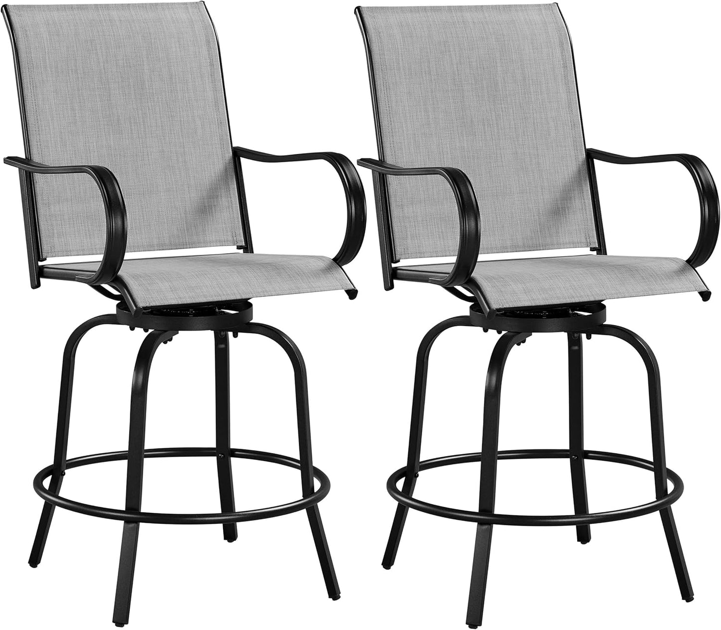Yaheetech Outdoor Patio Swivel Bar Stools Outdoor Chairs Set of 2, All-Weather Patio Stools for Outside, Beach, Lawn, Poolside and Garden, Black