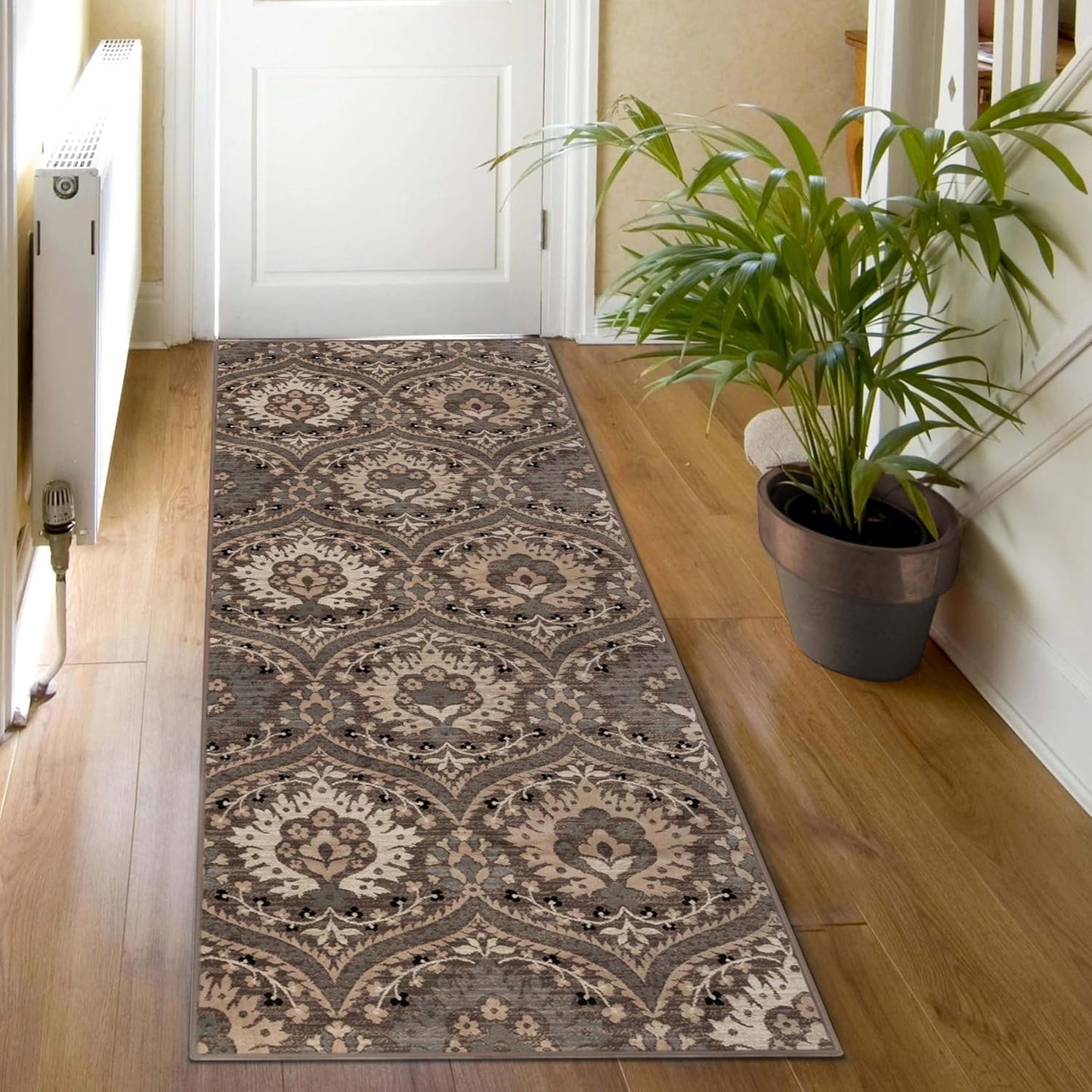 Superior Augusta 3 Piece Indoor Area Rug Set, Jute Backing, Floral Damask Decor for Hallway, Entry, Office, Kitchen, Bedroom, Living Room Floors, Plush Rugs, 2' 7" x 8', 2' x 3', 5' x 8', Beige