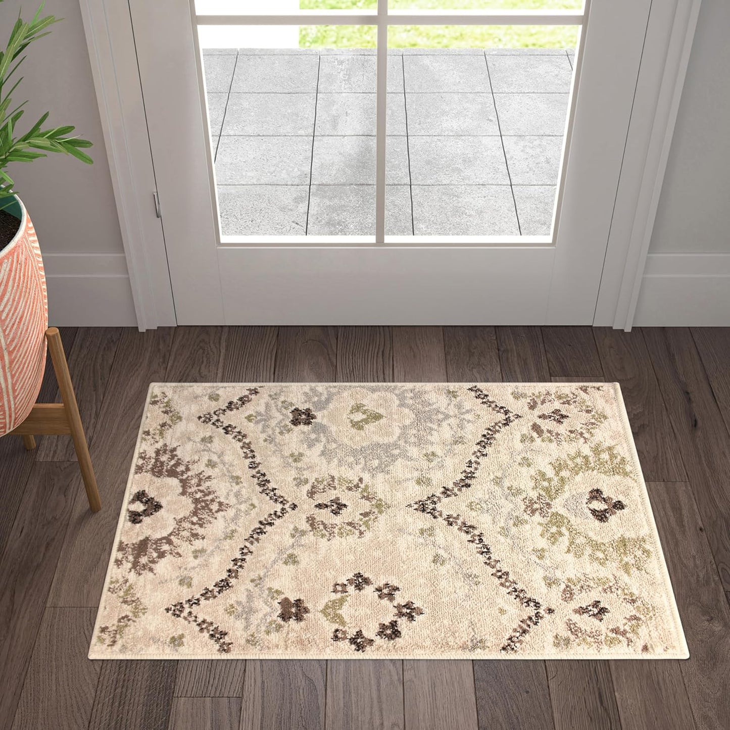 Superior Augusta 3 Piece Indoor Area Rug Set, Jute Backing, Floral Damask Decor for Hallway, Entry, Office, Kitchen, Bedroom, Living Room Floors, Plush Rugs, 2' 7" x 8', 2' x 3', 5' x 8', Beige