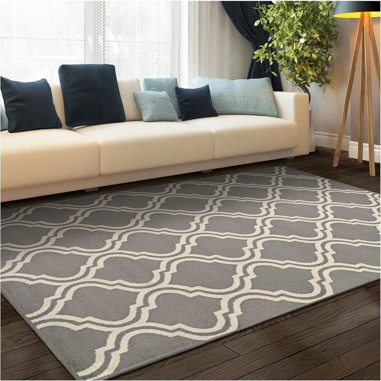 Superior Elegant Double Trellis 3 Piece Indoor Area Rug Set, Jute Backing, Modern Decor for Hallway, Entry, Office, Kitchen, Bedroom, Living Room Floors, Plush Rugs, 3' x 5', 5' x 8', 8' x 10', Grey