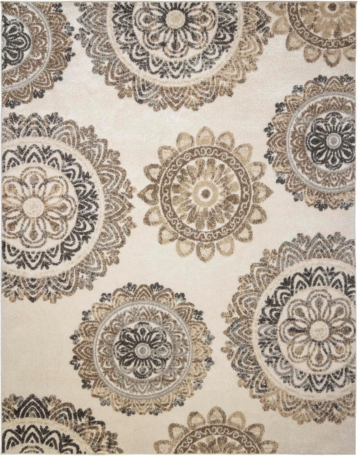 Gertmenian Area Rug 3 Piece Sets Non-Shedding Soft Modern Contemporary Carpet pc Living Room Dining Entryway Bedroom Runner Rugs Gift Set, 2x6 5x7 8x10 Large, Ivory Abstract Sunflower, 81742