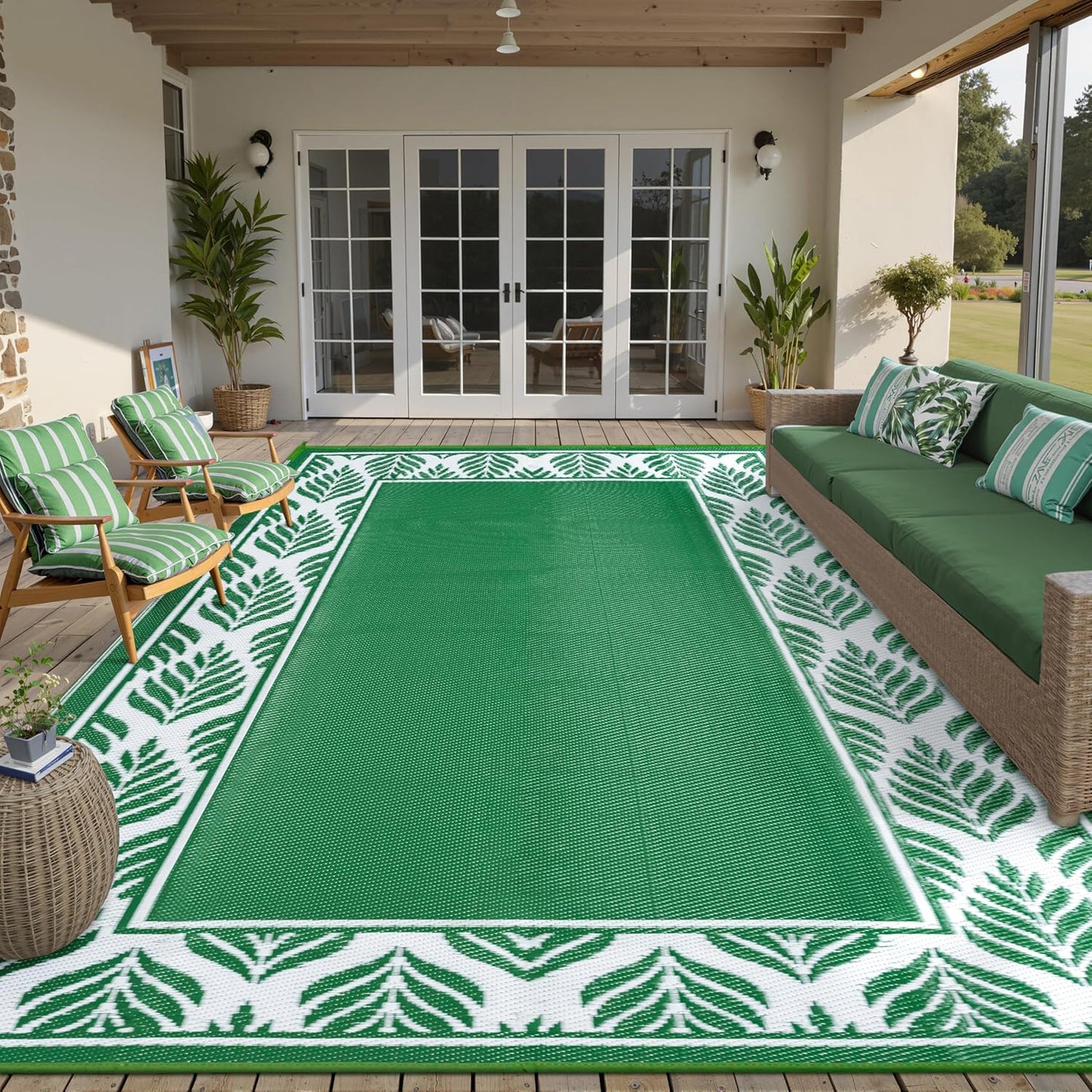 Outdoor Waterproof Rug 6'x9' Plastic Straw Rugs Washable Reversible Floor Mat Rainbow Stripe Carpet for Camping RV Deck Entryance Porch Picnic Balcony Beach Backyard