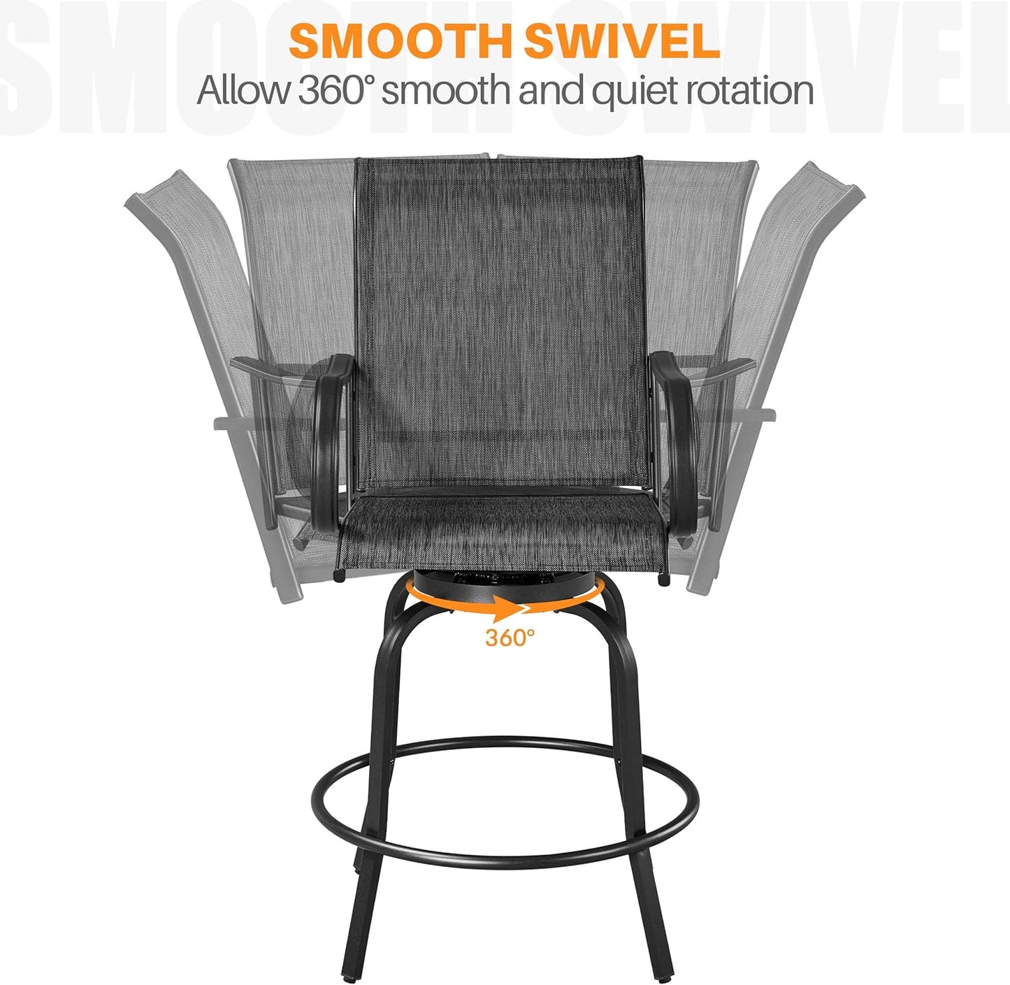 Yaheetech Outdoor Patio Swivel Bar Stools Outdoor Chairs Set of 2, All-Weather Patio Stools for Outside, Beach, Lawn, Poolside and Garden, Black