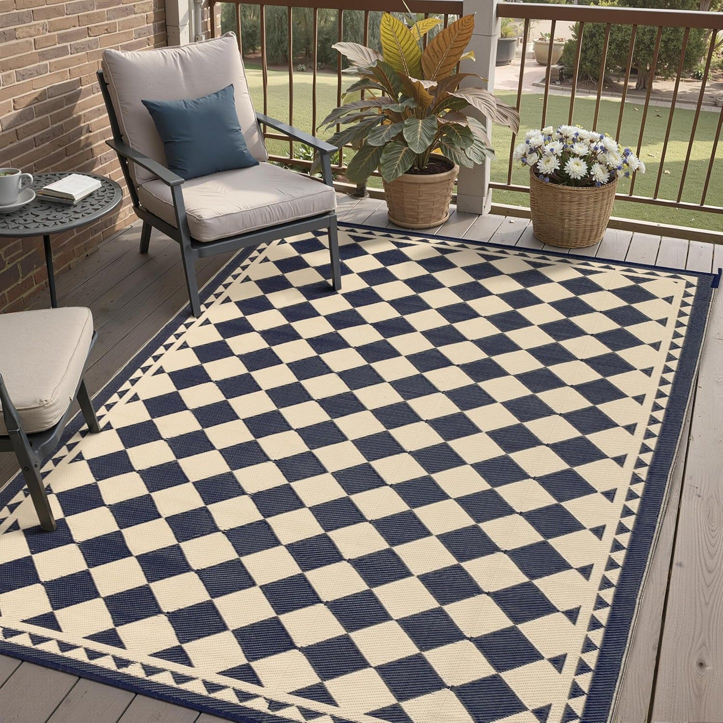 Outdoor Waterproof Rug 6'x9' Plastic Straw Rugs Washable Reversible Floor Mat Rainbow Stripe Carpet for Camping RV Deck Entryance Porch Picnic Balcony Beach Backyard