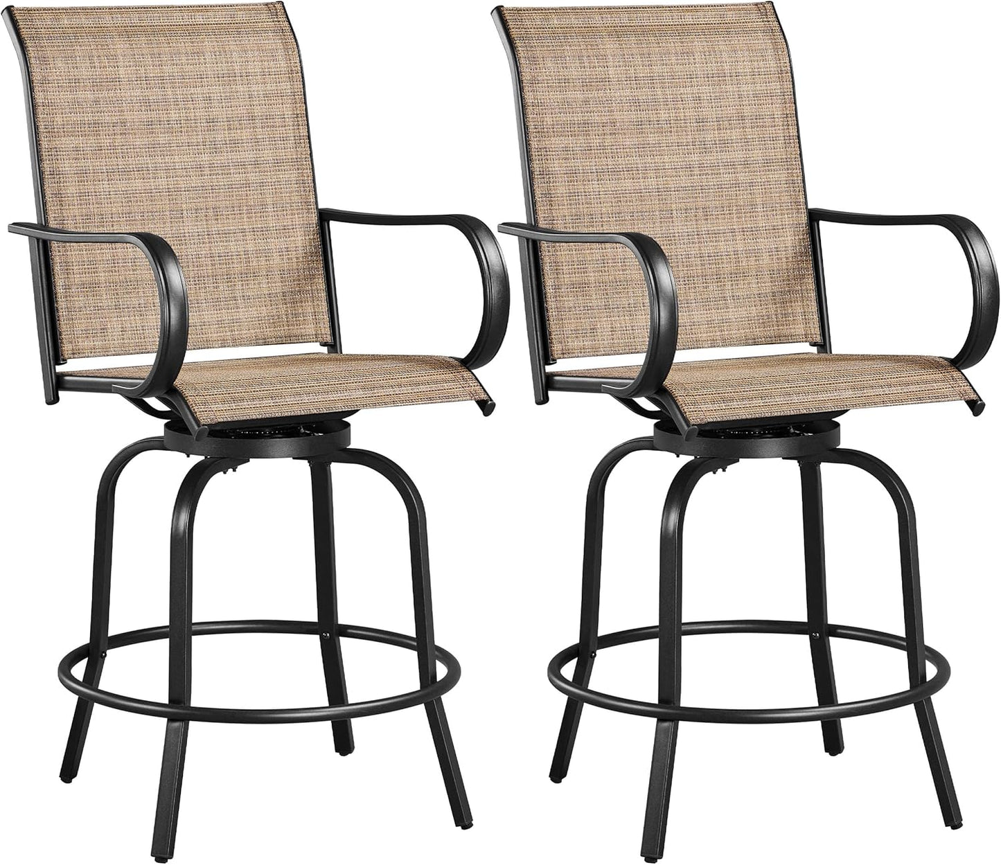 Yaheetech Outdoor Patio Swivel Bar Stools Outdoor Chairs Set of 2, All-Weather Patio Stools for Outside, Beach, Lawn, Poolside and Garden, Black