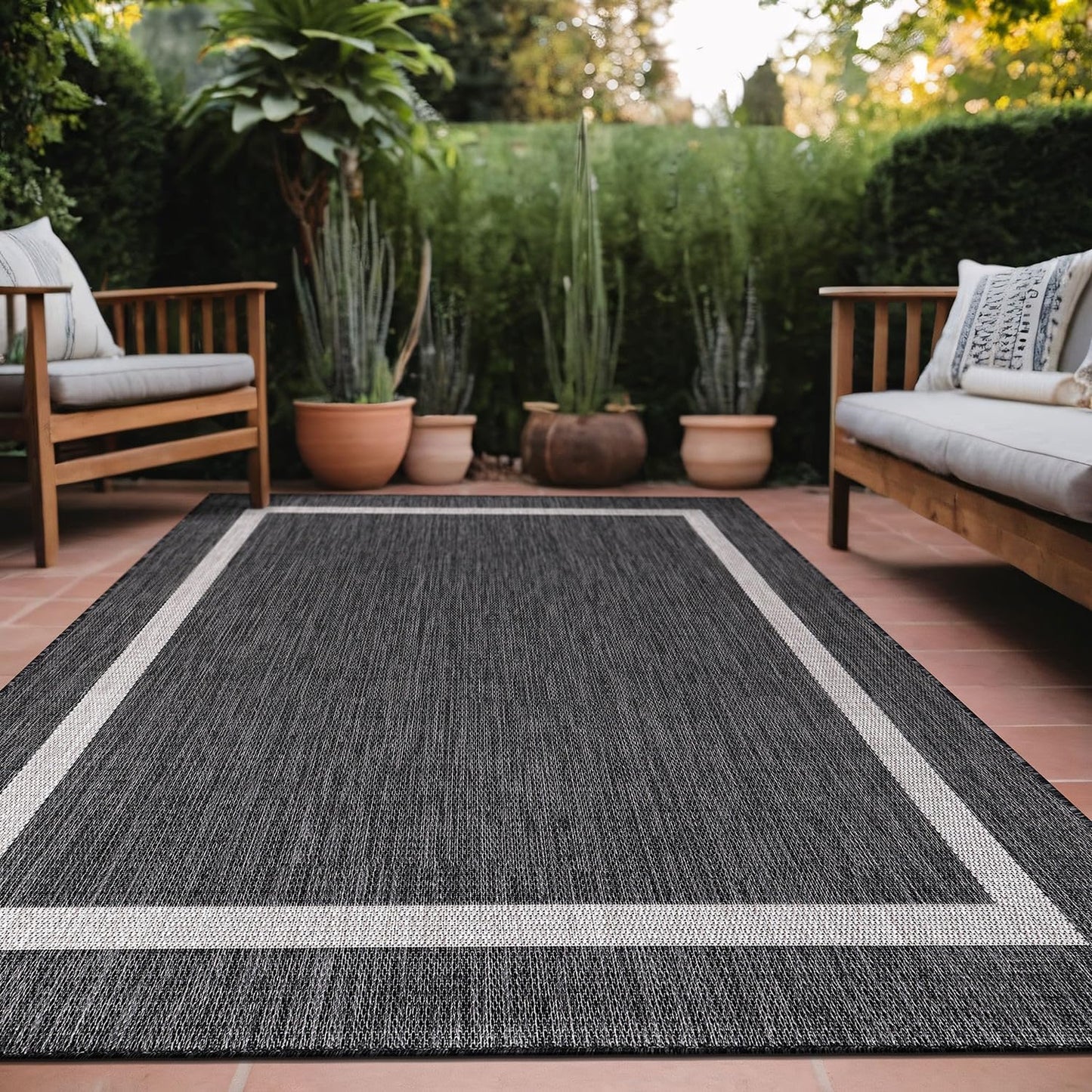 Stripe Outdoor Rug 8x10 Washable Outside Carpet for Indoor Patio Porch Waterproof Easy Cleaning Non Shedding Area Rugs Gray 8 x 10