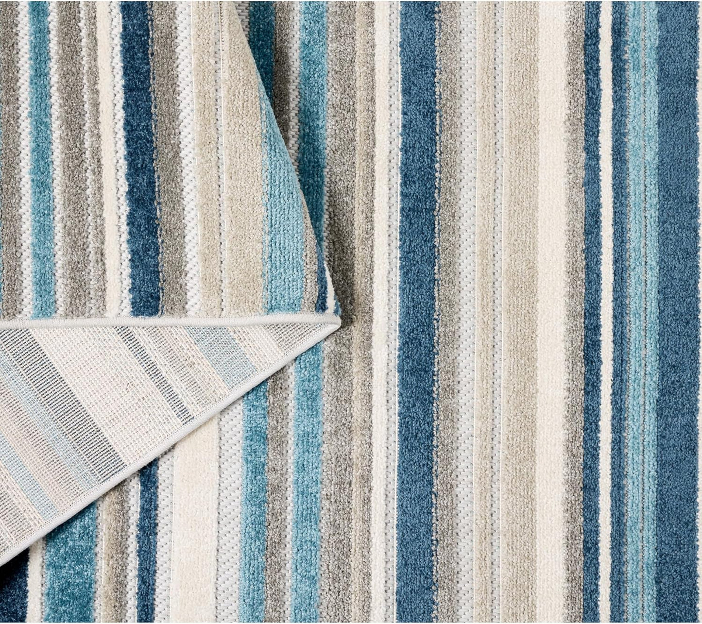 TOWN & COUNTRY EVERYDAY Rio Multicolor Stripe Indoor Outdoor Area Rug, UV Fade Resistant, High-Low Pile, Blue/Multi, 3'11"x5'2"