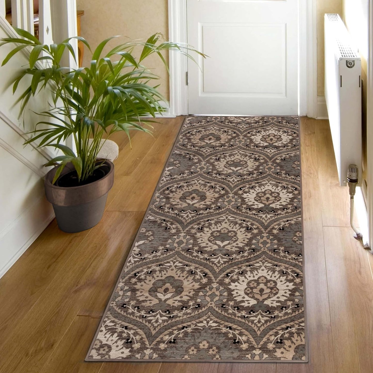 Superior Augusta 3 Piece Indoor Area Rug Set, Jute Backing, Floral Damask Decor for Hallway, Entry, Office, Kitchen, Bedroom, Living Room Floors, Plush Rugs, 2' 7" x 8', 2' x 3', 5' x 8', Beige