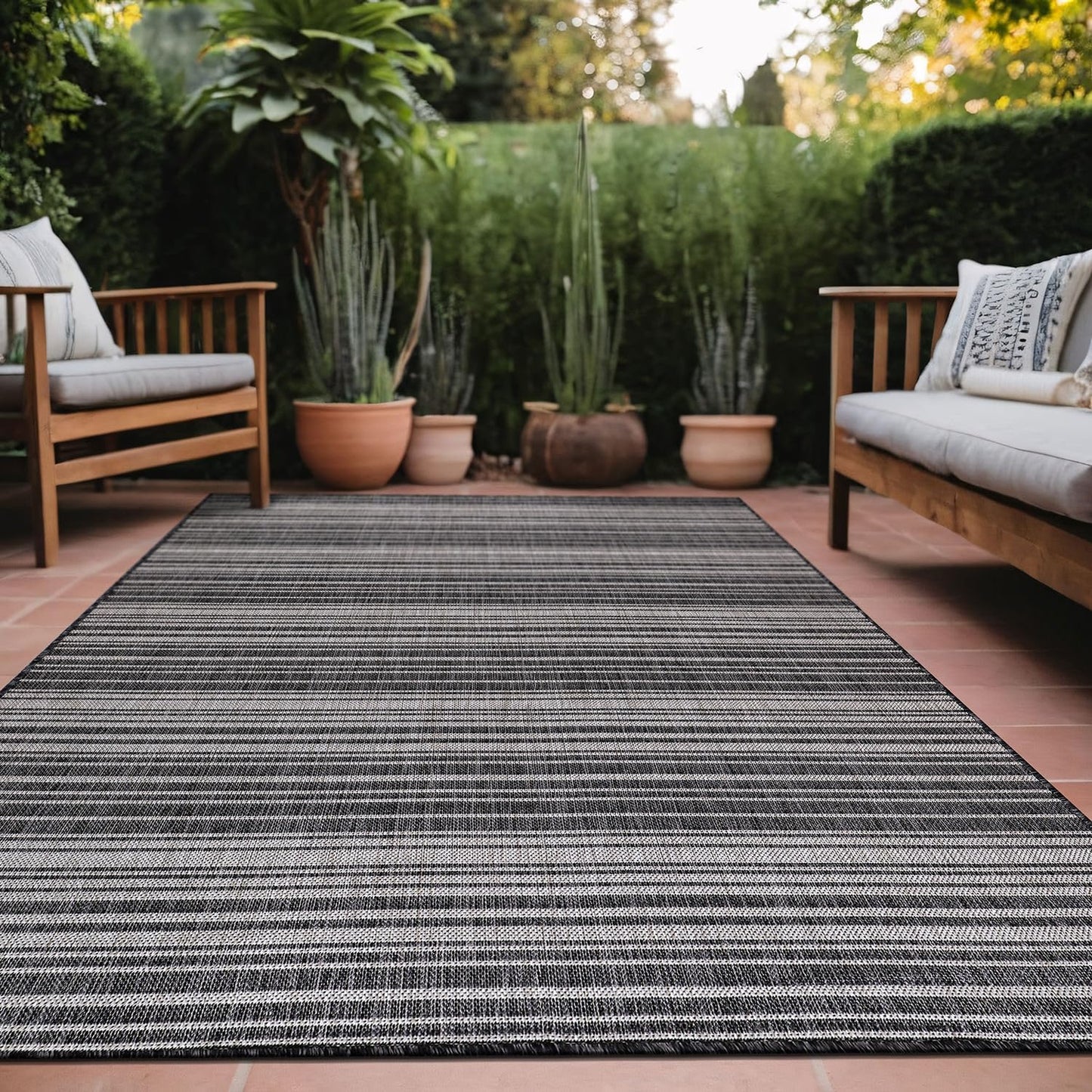 Stripe Outdoor Rug 8x10 Washable Outside Carpet for Indoor Patio Porch Waterproof Easy Cleaning Non Shedding Area Rugs Gray 8 x 10