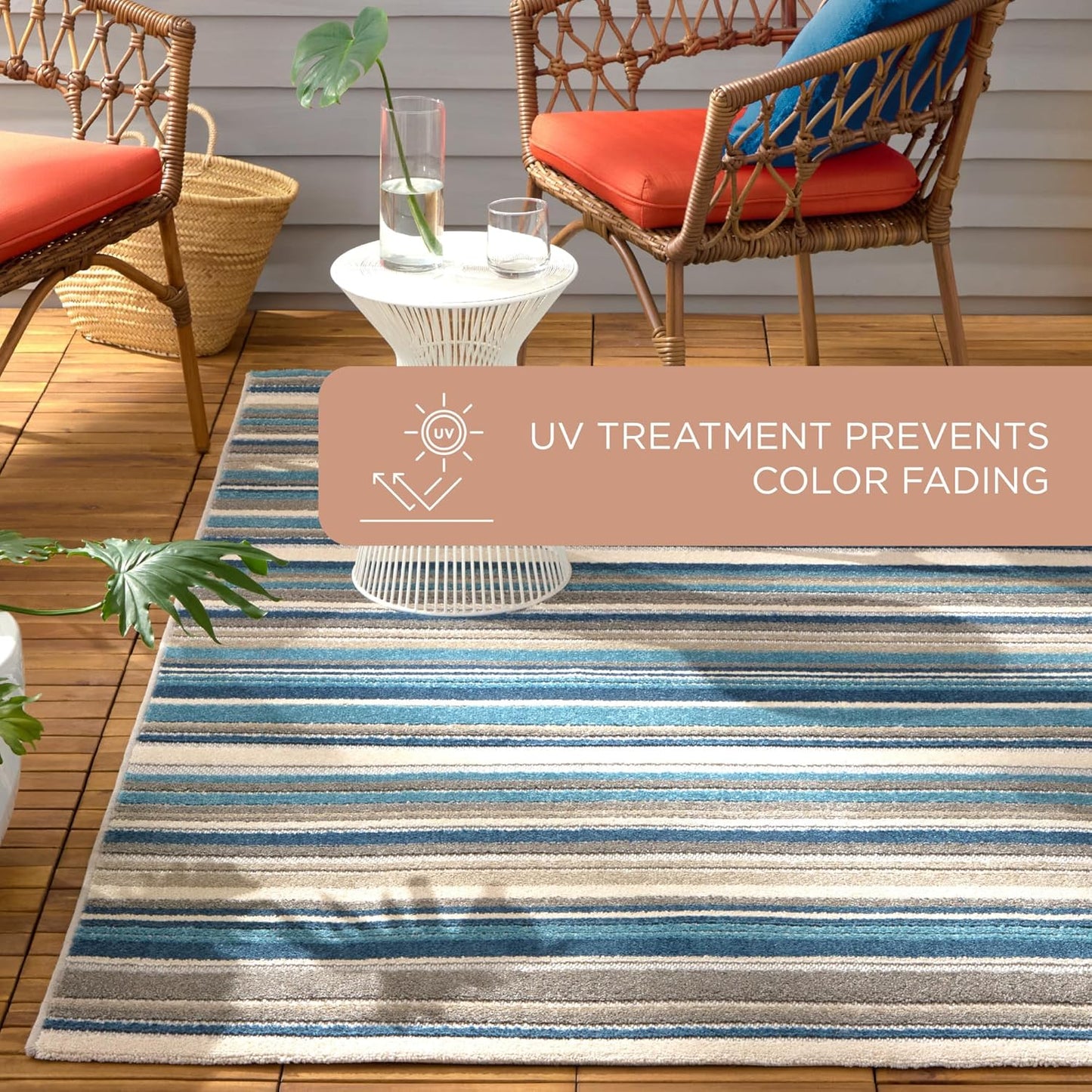 TOWN & COUNTRY EVERYDAY Rio Multicolor Stripe Indoor Outdoor Area Rug, UV Fade Resistant, High-Low Pile, Blue/Multi, 3'11"x5'2"