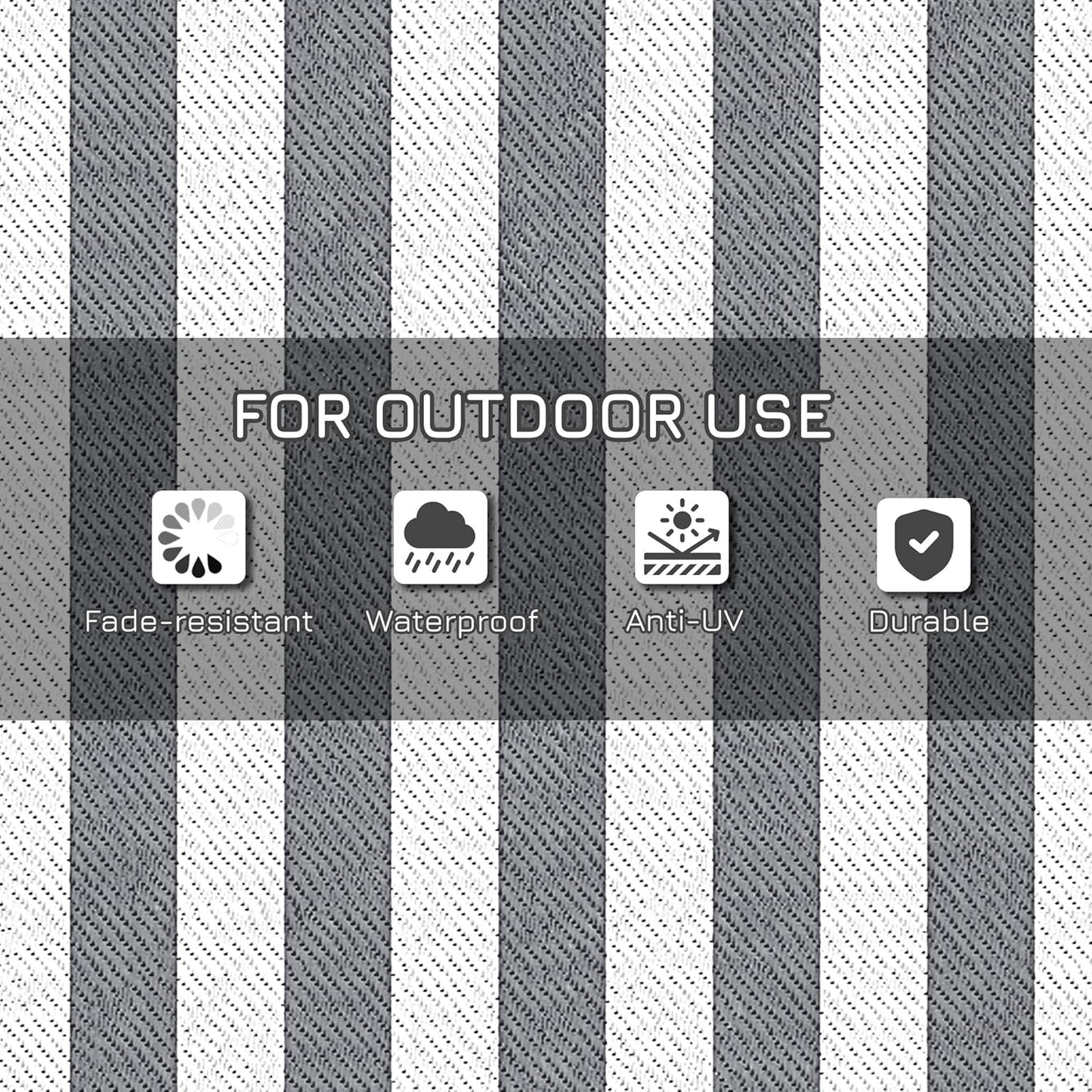 Outsunny Reversible Outdoor Rug, 9' x 12' Waterproof Plastic Straw Floor Mat, Portable RV Camping Carpet, Large Floor Mat for Backyard, Deck, Picnic, Beach, Gray & White Striped