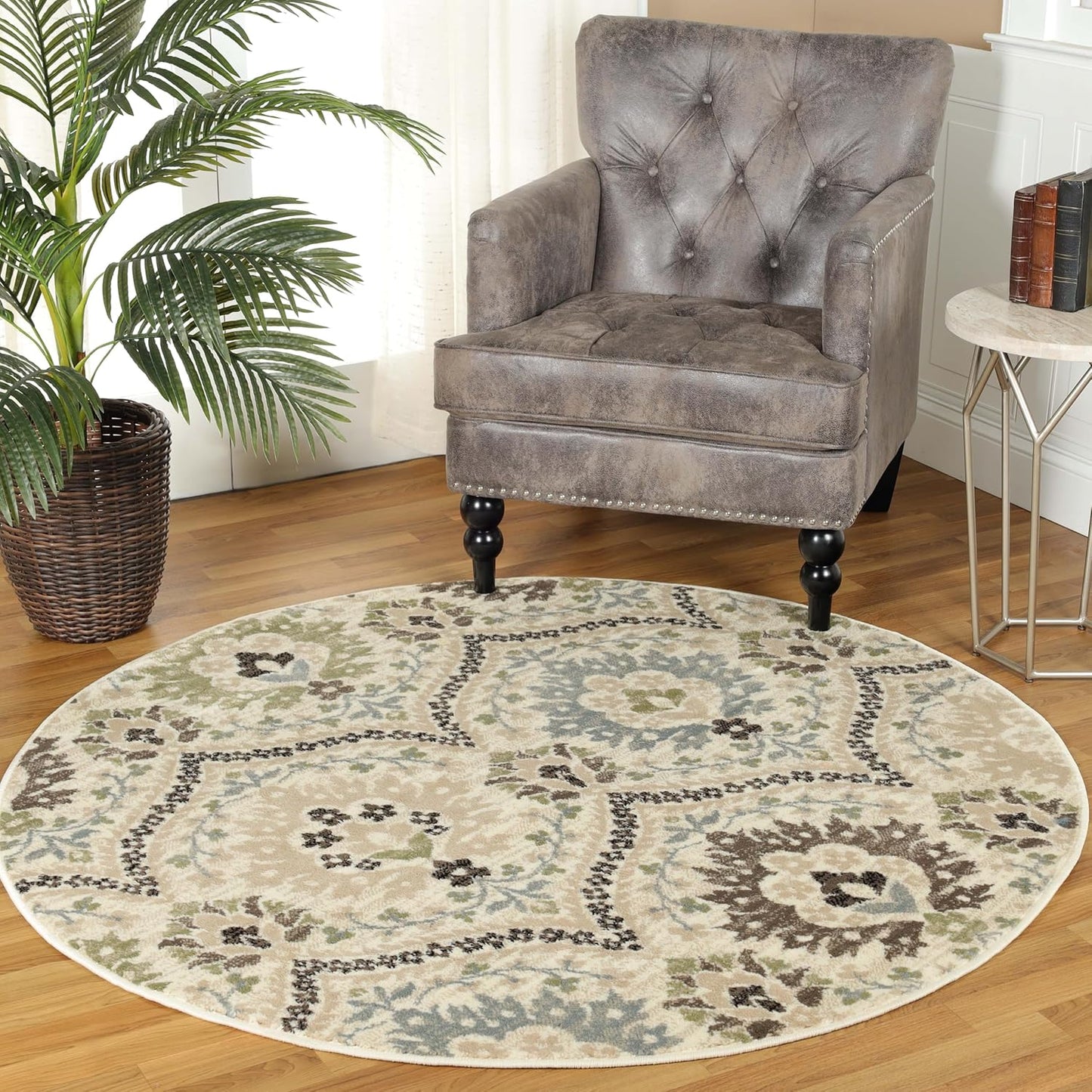 Superior Augusta 3 Piece Indoor Area Rug Set, Jute Backing, Floral Damask Decor for Hallway, Entry, Office, Kitchen, Bedroom, Living Room Floors, Plush Rugs, 2' 7" x 8', 2' x 3', 5' x 8', Beige