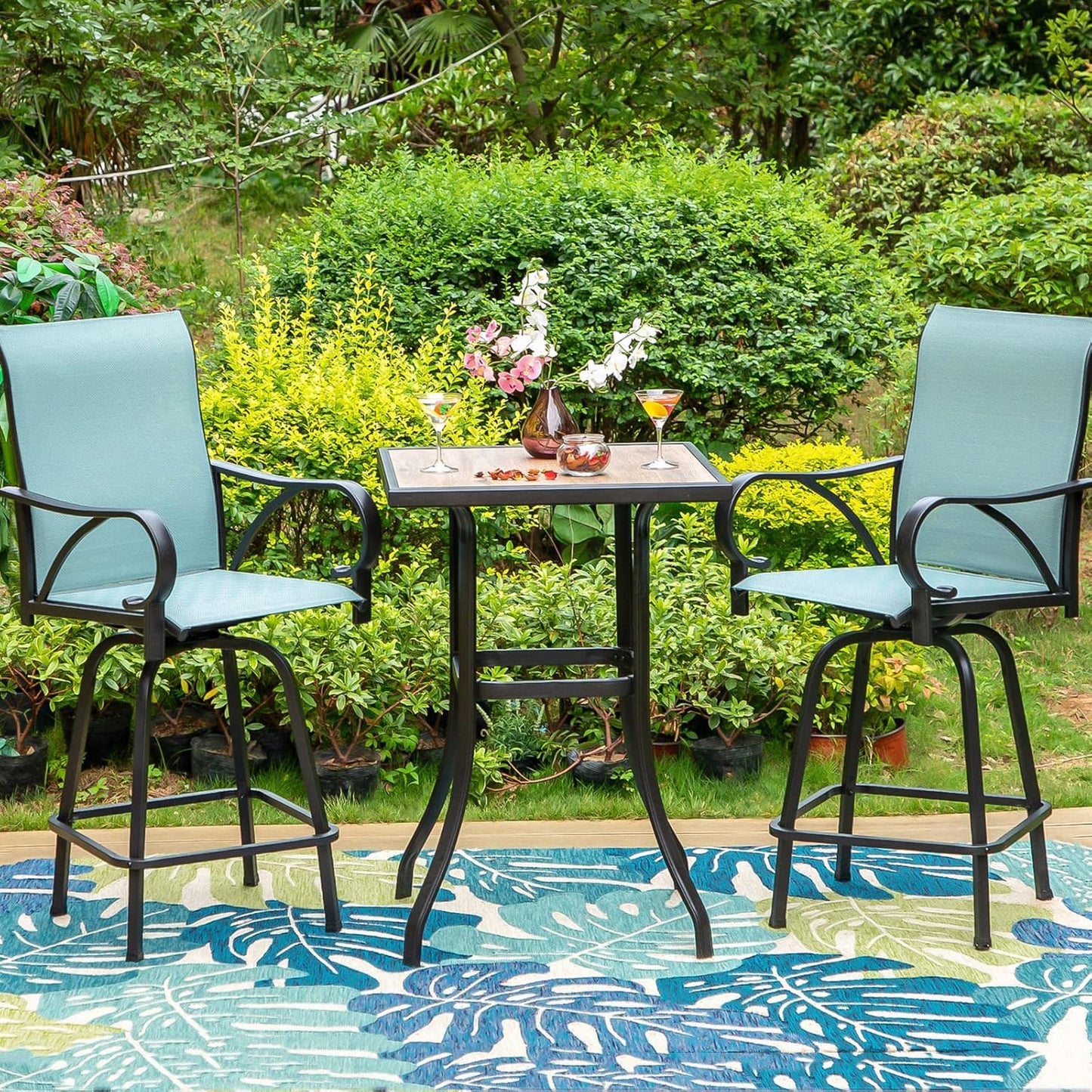 MFSTUDIO Outdoor Bar Stools Set of 4, Patio Bar Height Sling Chairs, Steel Frame All-Weather Resistant,Breathable Textilene Fabric