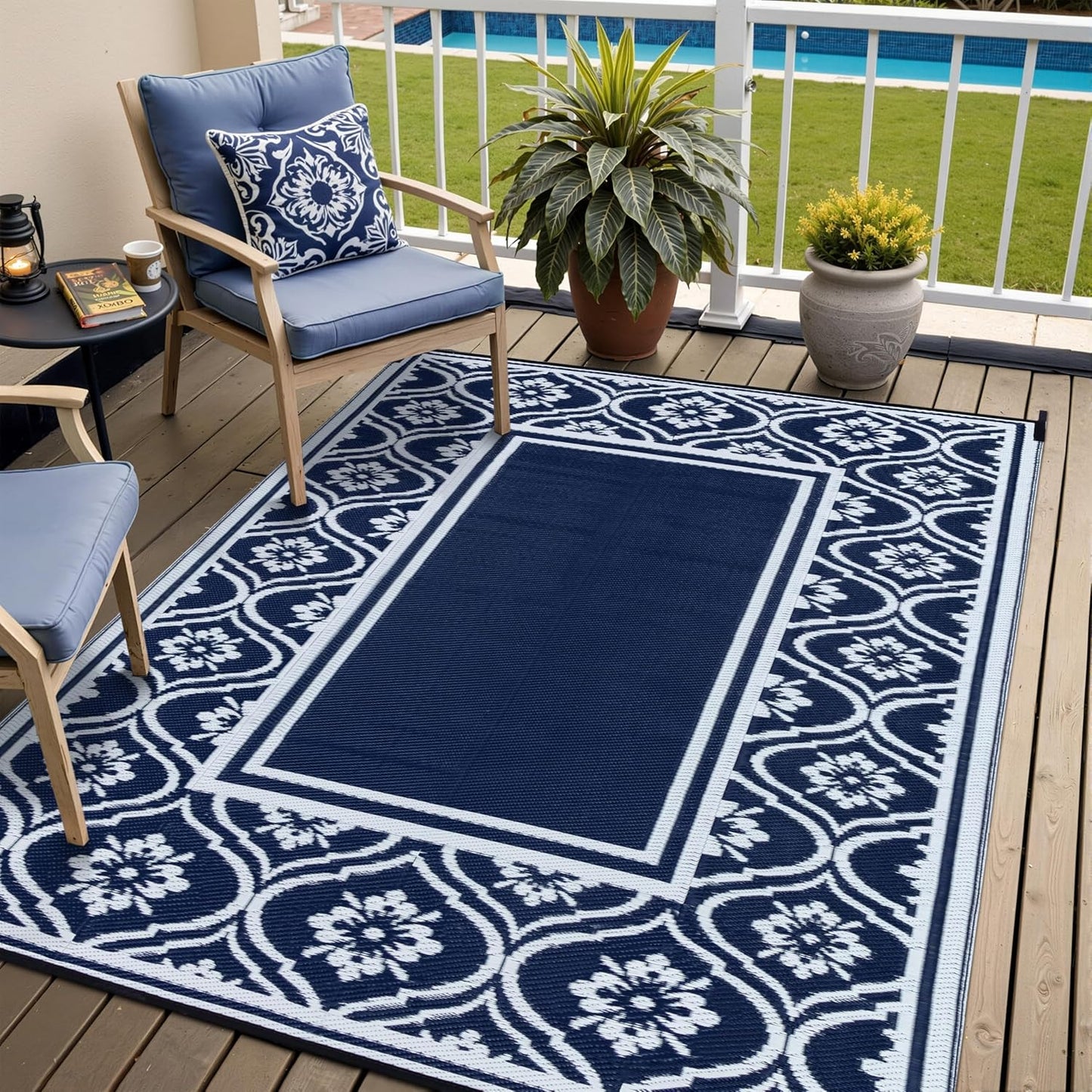 Outdoor Waterproof Rug 6'x9' Plastic Straw Rugs Washable Reversible Floor Mat Rainbow Stripe Carpet for Camping RV Deck Entryance Porch Picnic Balcony Beach Backyard