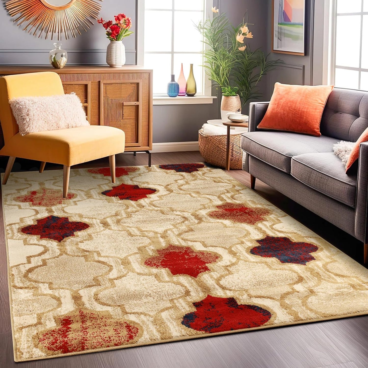 Superior Viking 3 Piece Indoor Area Rug Set, Jute Backing, Modern Trellis Decor for Hallway, Entry, Office, Kitchen, Bedroom, Living Room Floors, Plush Rugs, 2' 7" x 8', 2' x 3', 4' x 6', Chocolate