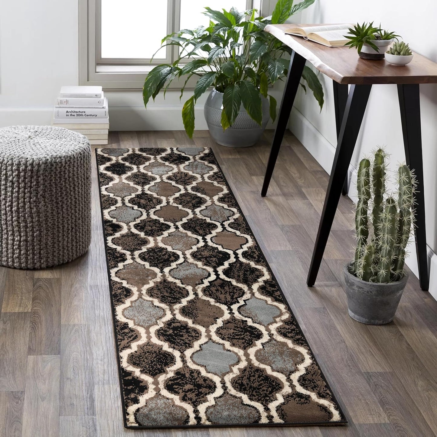 Superior Viking 3 Piece Indoor Area Rug Set, Jute Backing, Modern Trellis Decor for Hallway, Entry, Office, Kitchen, Bedroom, Living Room Floors, Plush Rugs, 2' 7" x 8', 2' x 3', 4' x 6', Chocolate