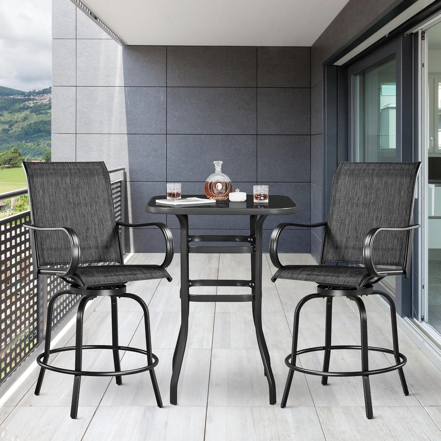 Yaheetech Outdoor Patio Swivel Bar Stools Outdoor Chairs Set of 2, All-Weather Patio Stools for Outside, Beach, Lawn, Poolside and Garden, Black