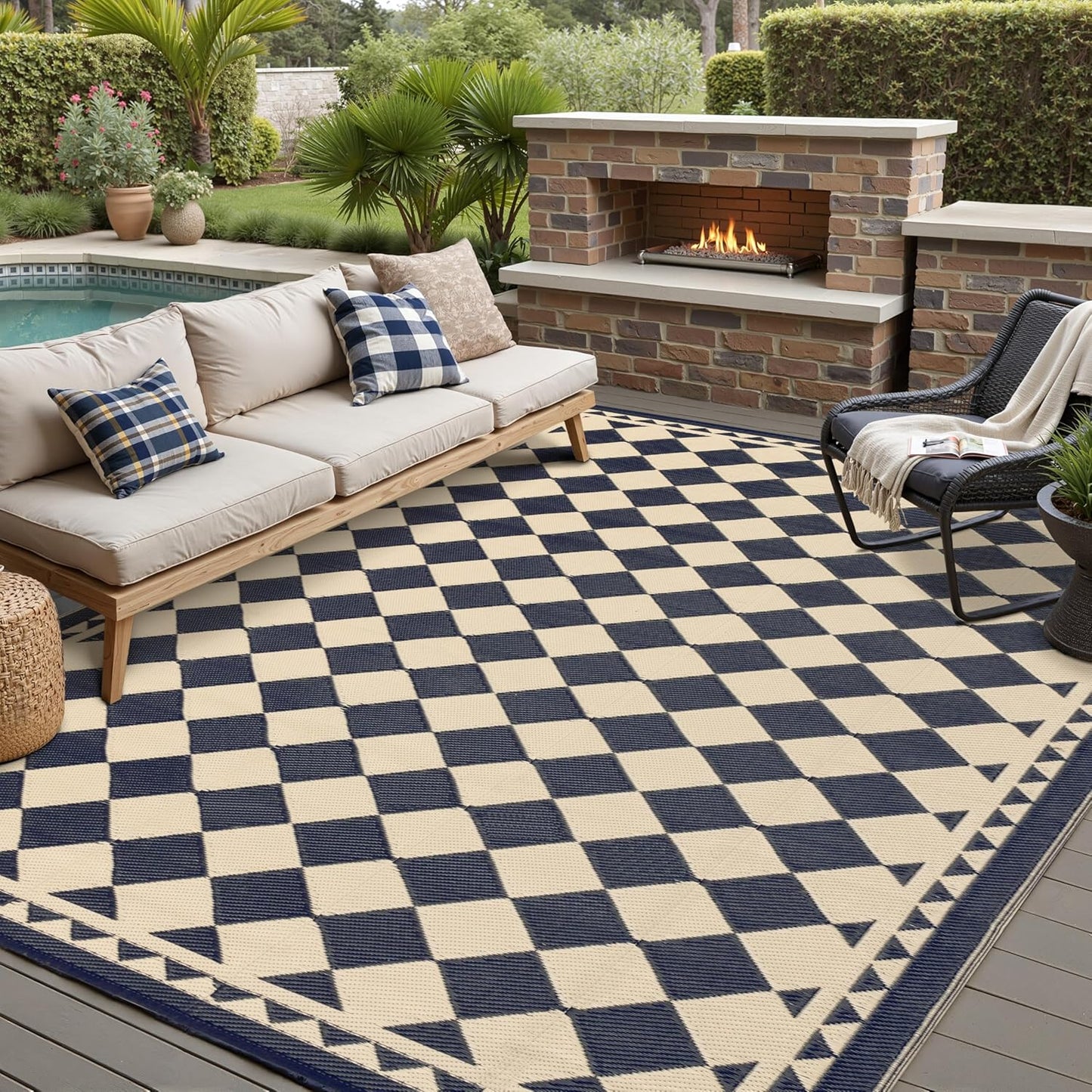Outdoor Waterproof Rug 6'x9' Plastic Straw Rugs Washable Reversible Floor Mat Rainbow Stripe Carpet for Camping RV Deck Entryance Porch Picnic Balcony Beach Backyard