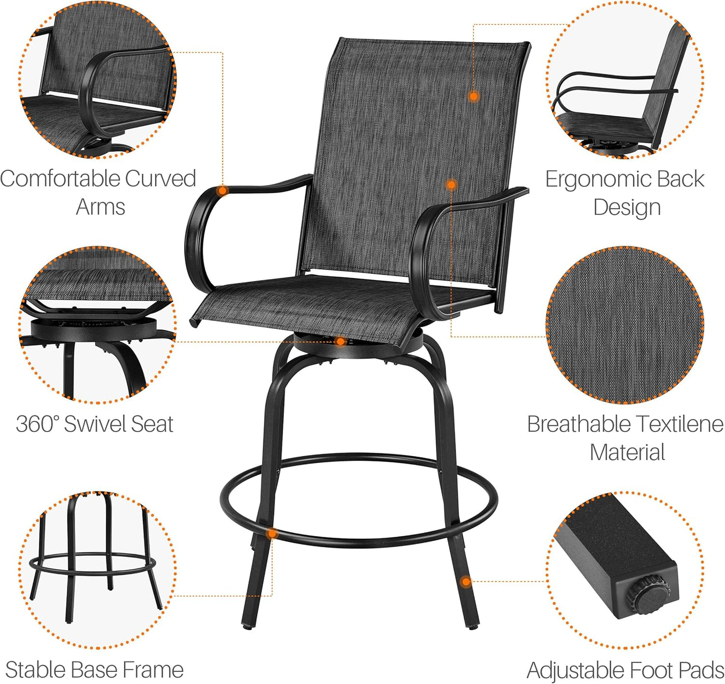 Yaheetech Outdoor Patio Swivel Bar Stools Outdoor Chairs Set of 2, All-Weather Patio Stools for Outside, Beach, Lawn, Poolside and Garden, Black