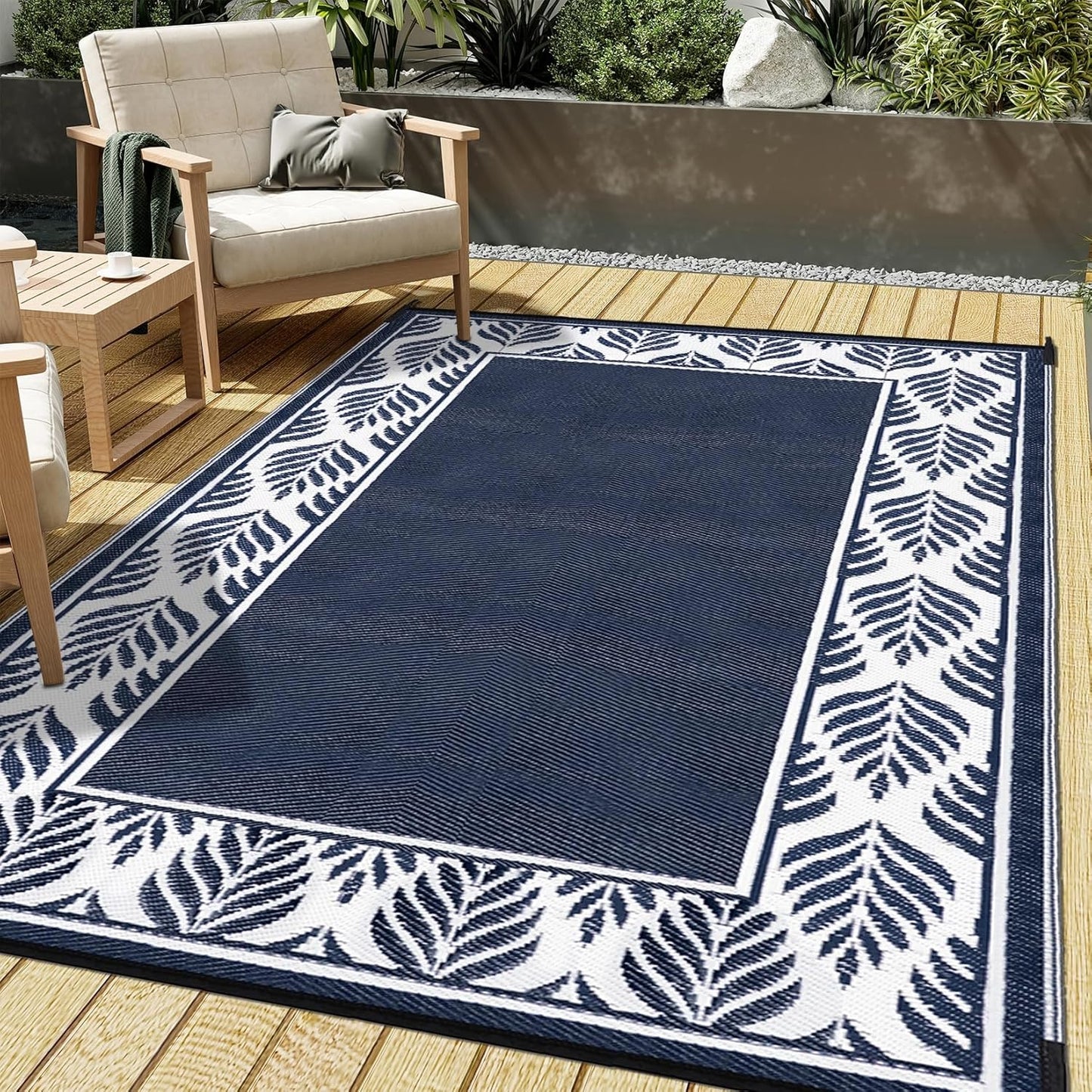 Outdoor Waterproof Rug 6'x9' Plastic Straw Rugs Washable Reversible Floor Mat Rainbow Stripe Carpet for Camping RV Deck Entryance Porch Picnic Balcony Beach Backyard