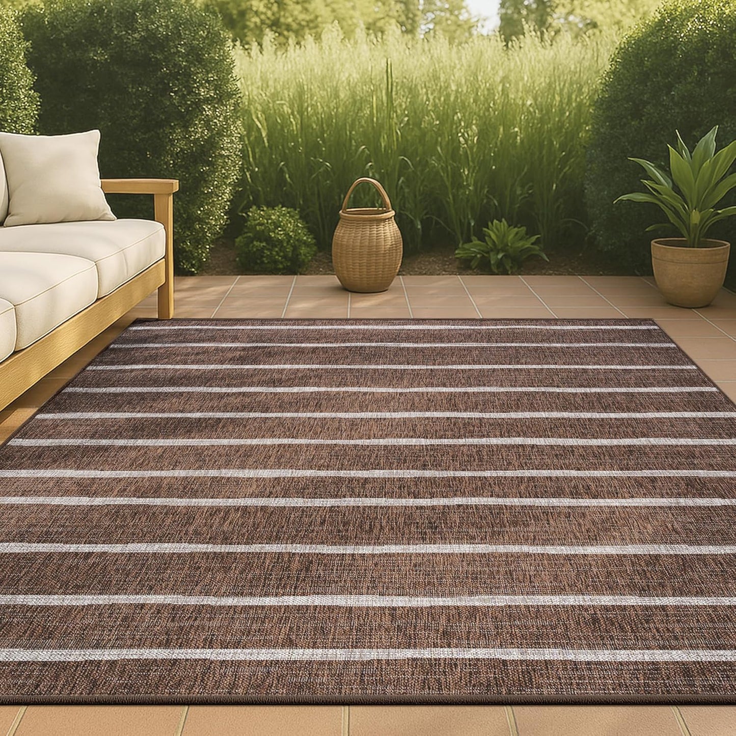 JONATHAN Y SMB125D-8 Colonia Berber Stripe Indoor/Outdoor 8 ft. x 10 ft. Area Rug, Contemporary, Bohemian, Minimalistic, Rustic, Pet Friendly, Stain Resistant, Bedroom, Backyard, Patio, Ivory/Black