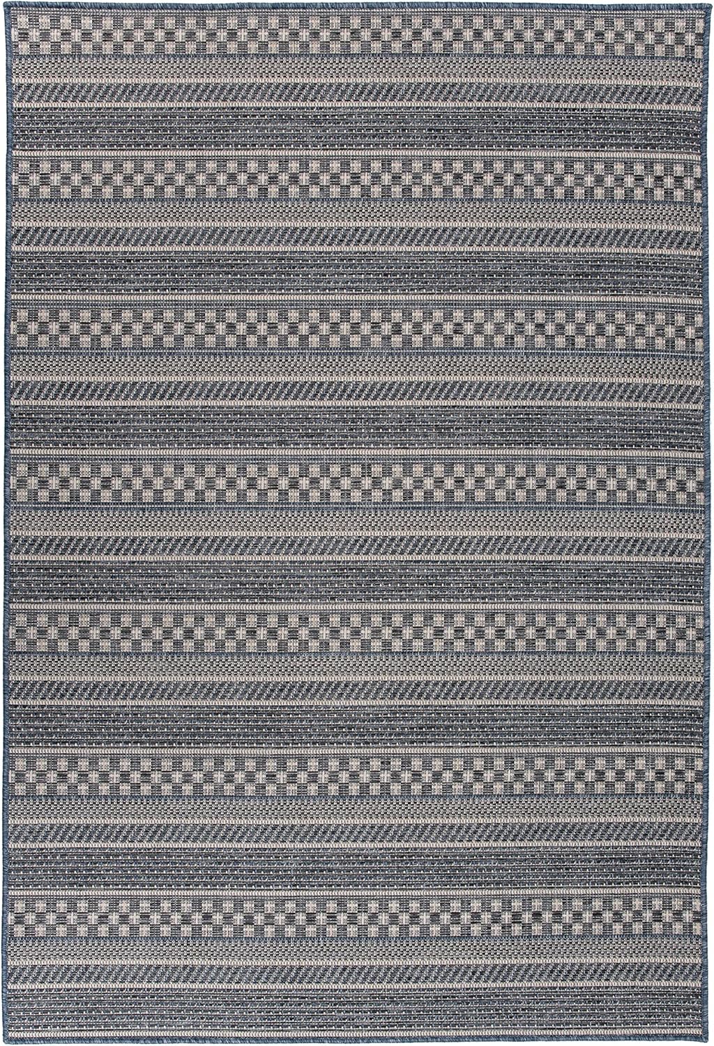 Rugshop Bohemian Stripes for Patio Rugs,Deck Rugs,Balcony Rugs Indoor/Outdoor Area Rug 5' x 7' Blue