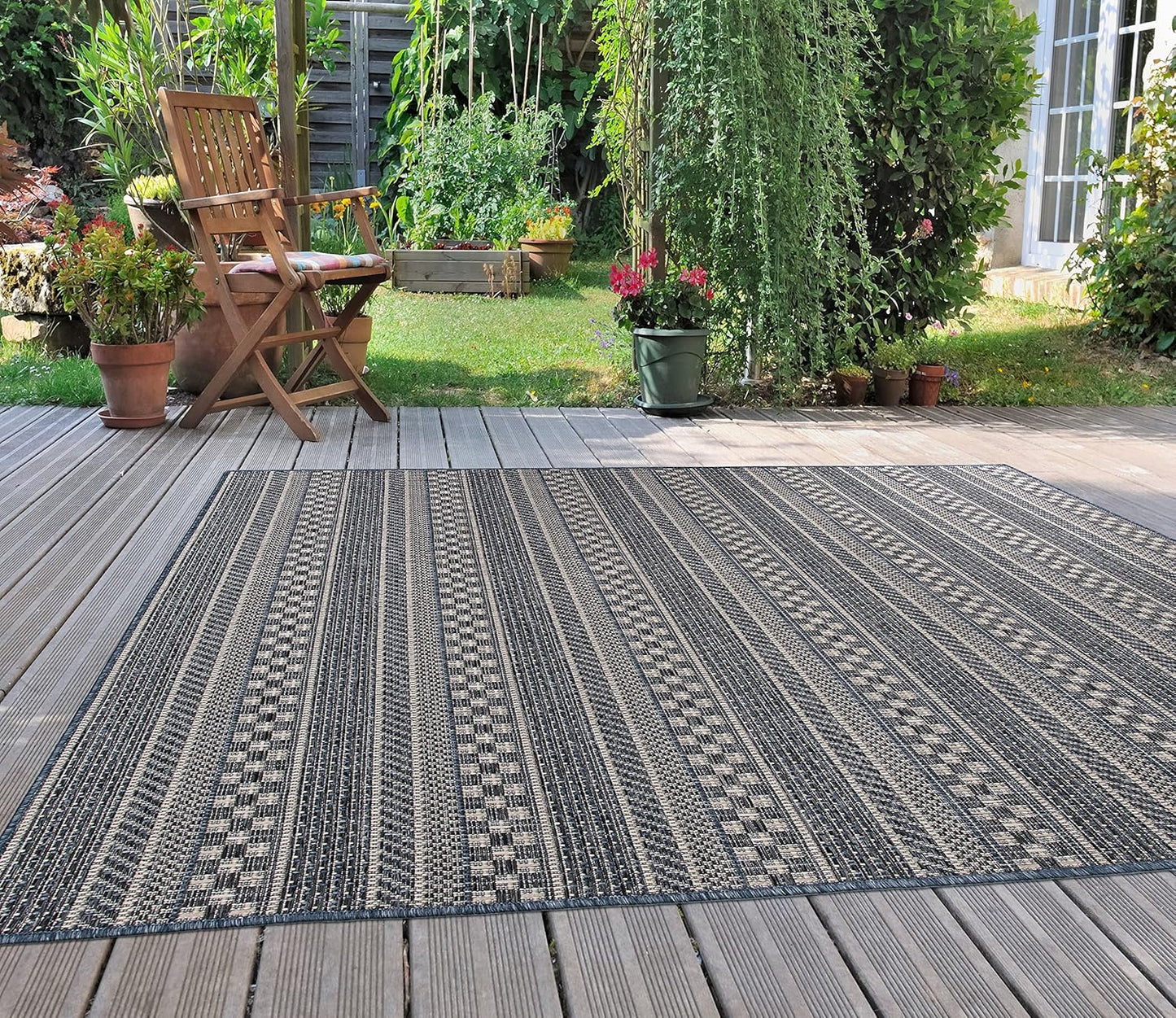 Rugshop Bohemian Stripes for Patio Rugs,Deck Rugs,Balcony Rugs Indoor/Outdoor Area Rug 5' x 7' Blue