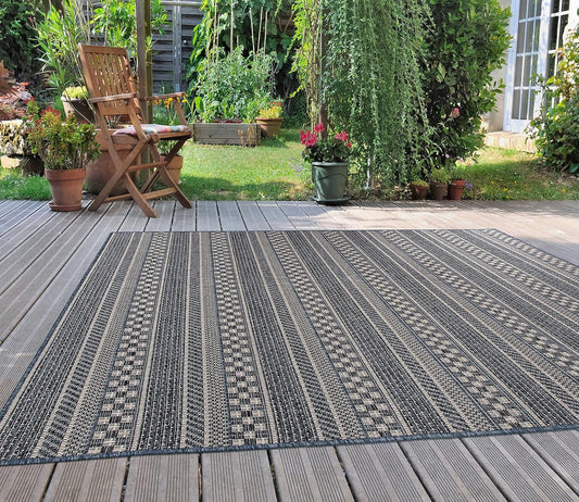 Rugshop Bohemian Stripes for Patio Rugs,Deck Rugs,Balcony Rugs Indoor/Outdoor Area Rug 5' x 7' Blue