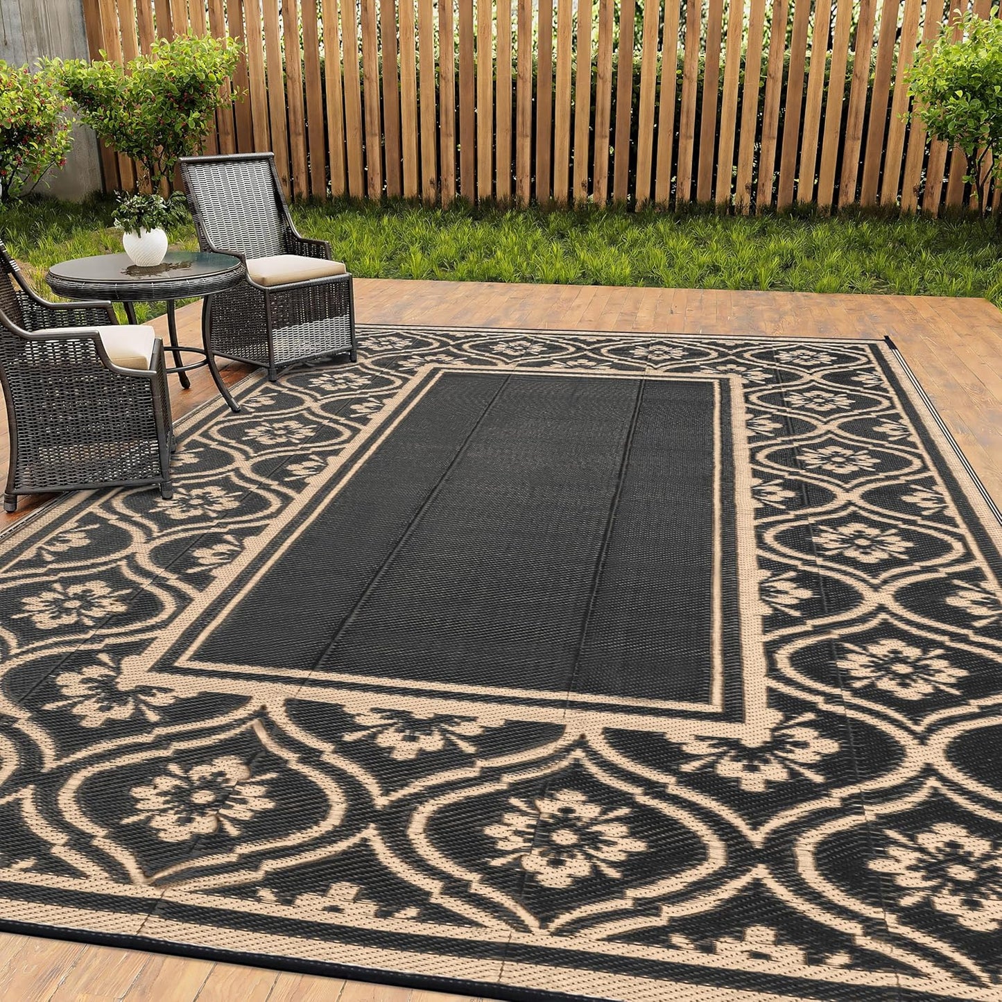 Outdoor Waterproof Rug 6'x9' Plastic Straw Rugs Washable Reversible Floor Mat Rainbow Stripe Carpet for Camping RV Deck Entryance Porch Picnic Balcony Beach Backyard