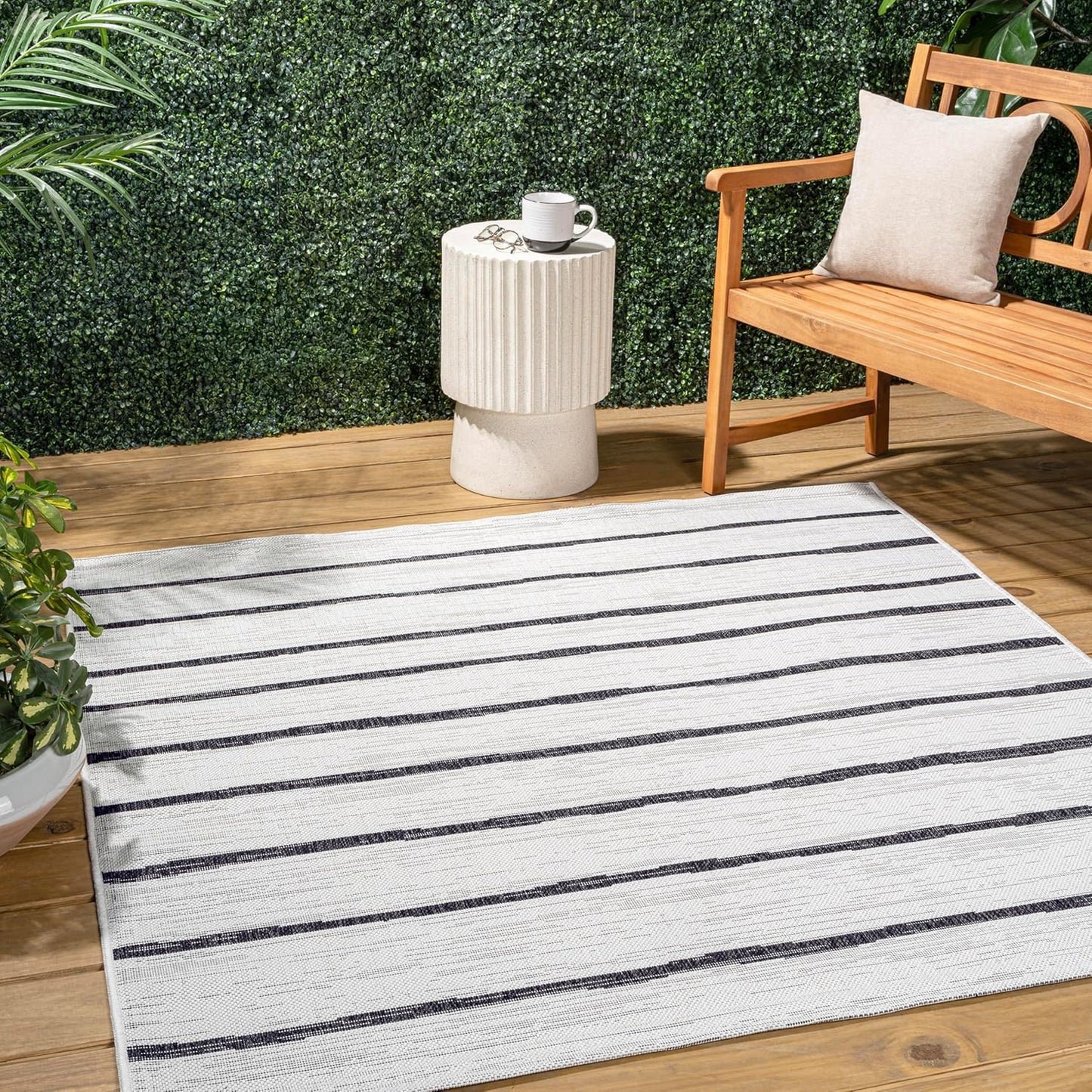 JONATHAN Y SMB125D-8 Colonia Berber Stripe Indoor/Outdoor 8 ft. x 10 ft. Area Rug, Contemporary, Bohemian, Minimalistic, Rustic, Pet Friendly, Stain Resistant, Bedroom, Backyard, Patio, Ivory/Black