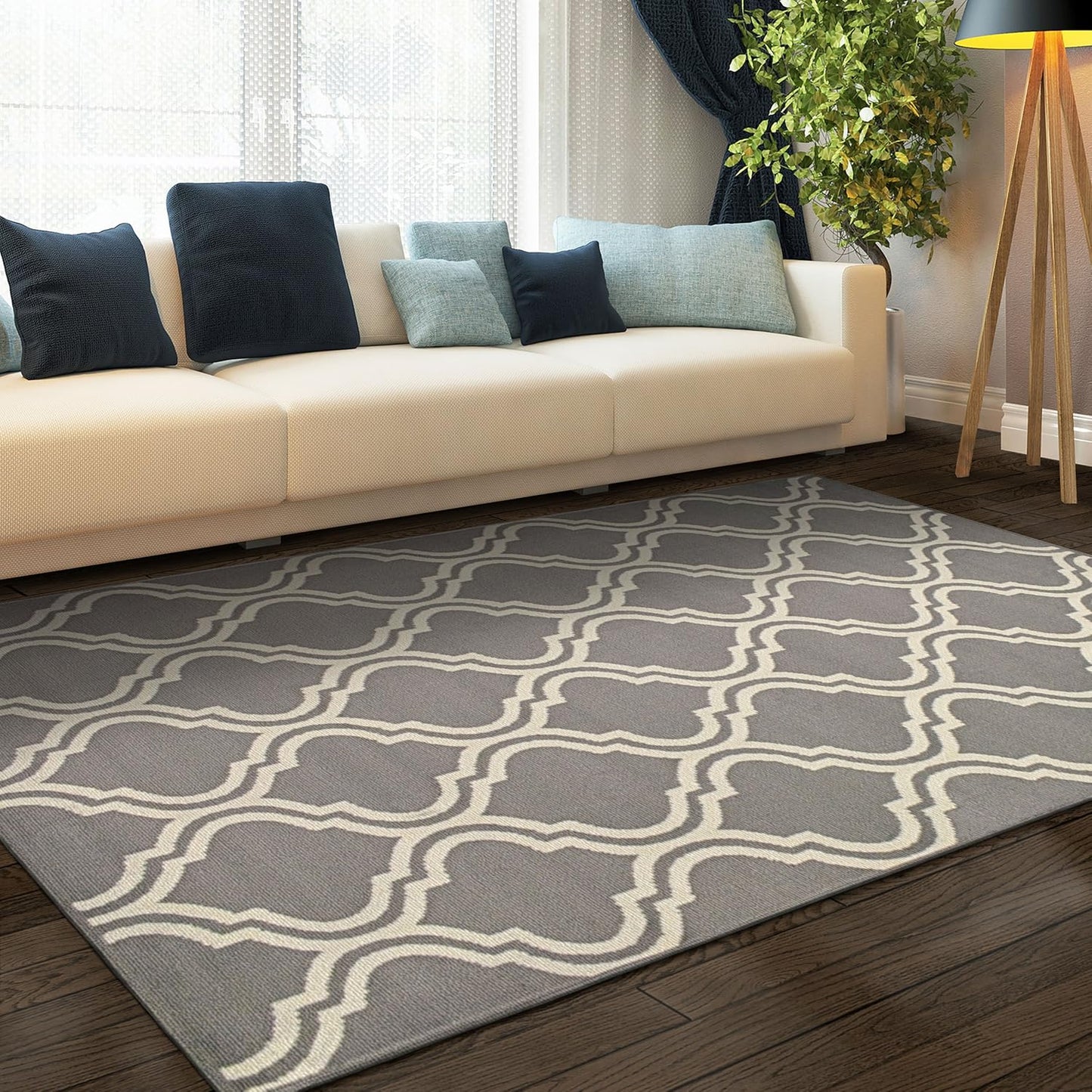 Superior Elegant Double Trellis 3 Piece Indoor Area Rug Set, Jute Backing, Modern Decor for Hallway, Entry, Office, Kitchen, Bedroom, Living Room Floors, Plush Rugs, 3' x 5', 5' x 8', 8' x 10', Grey