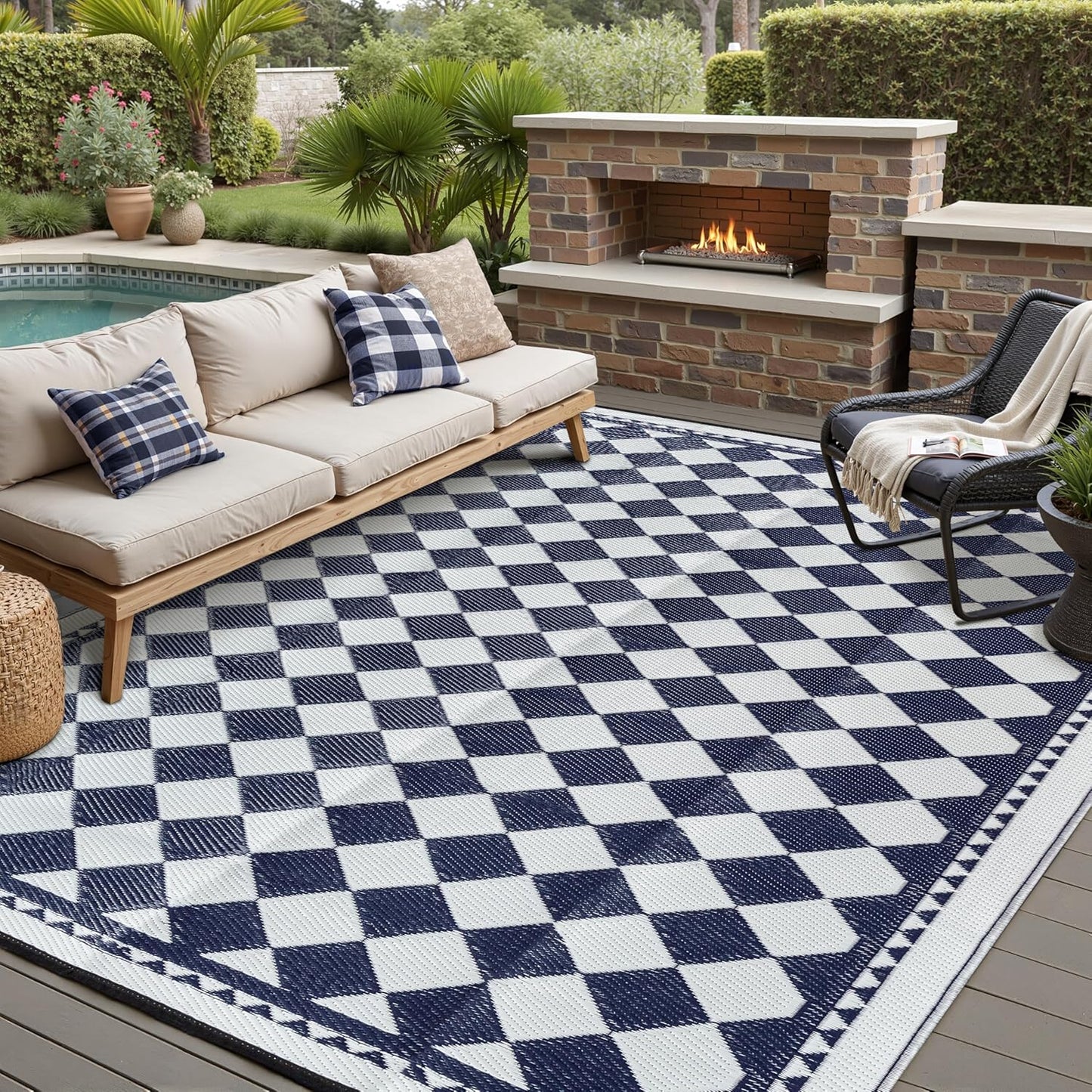 Outdoor Waterproof Rug 6'x9' Plastic Straw Rugs Washable Reversible Floor Mat Rainbow Stripe Carpet for Camping RV Deck Entryance Porch Picnic Balcony Beach Backyard