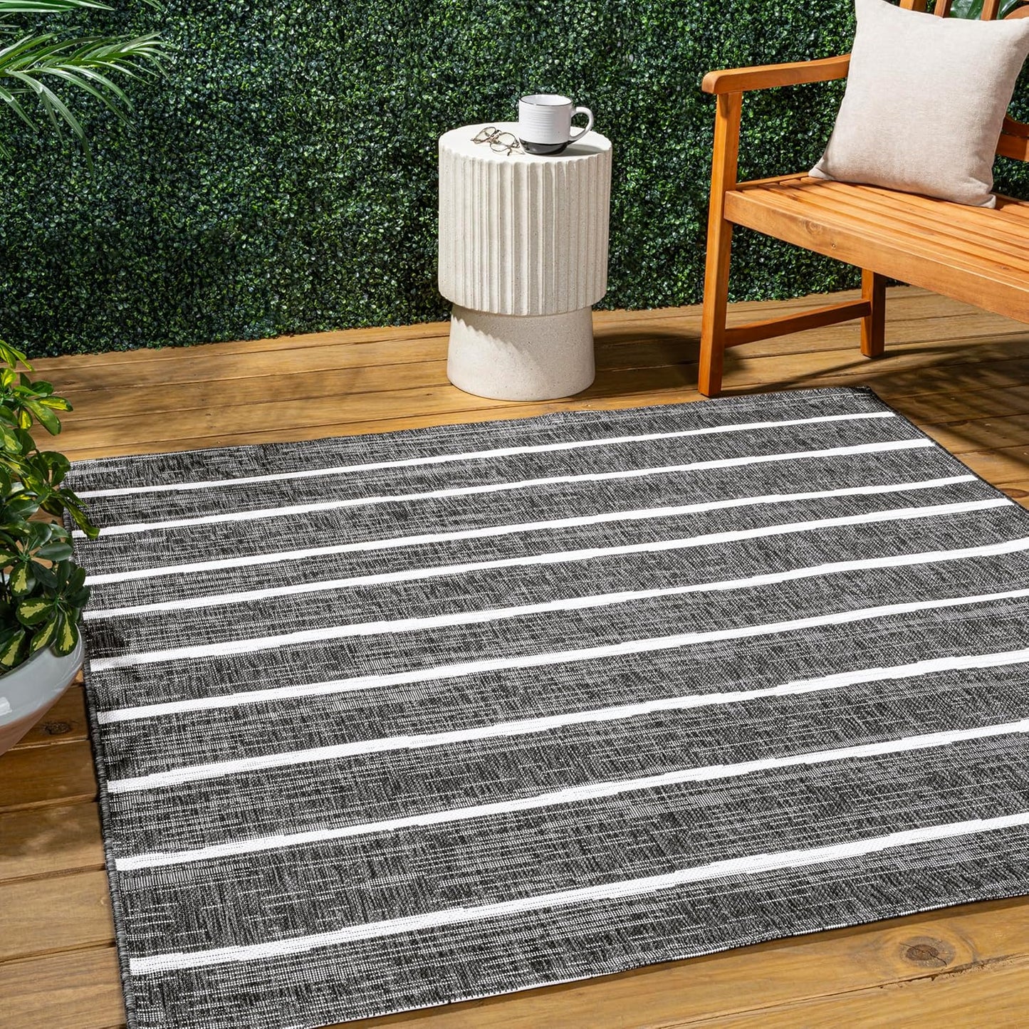 JONATHAN Y SMB125D-8 Colonia Berber Stripe Indoor/Outdoor 8 ft. x 10 ft. Area Rug, Contemporary, Bohemian, Minimalistic, Rustic, Pet Friendly, Stain Resistant, Bedroom, Backyard, Patio, Ivory/Black